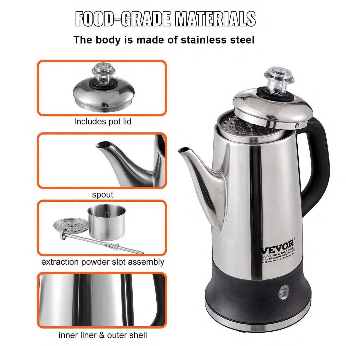 VEVOR 12-Cup Electric Percolator Coffee Pot, 304 Stainless Steel Coffee Percolator with Keep Warm,-$45
