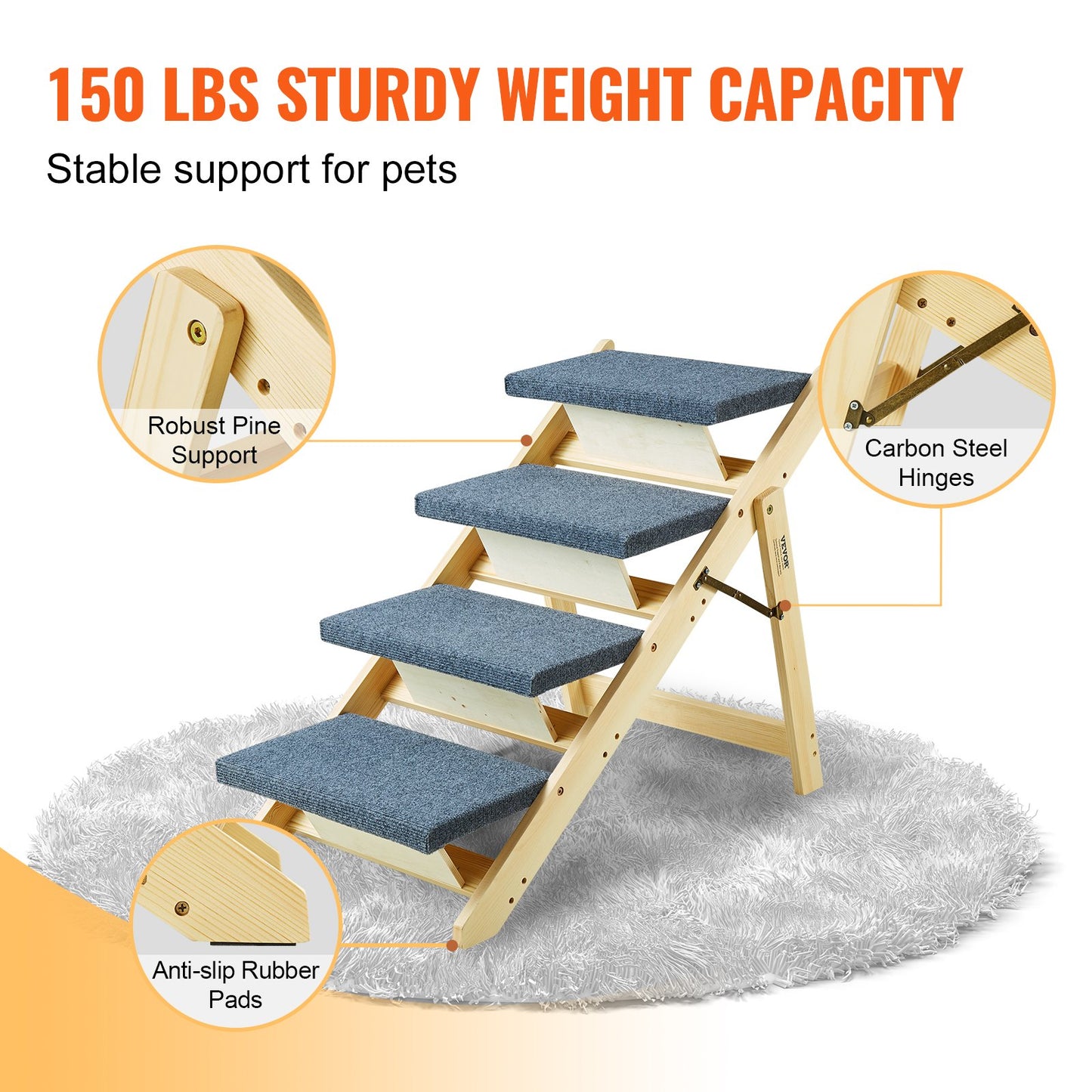 VEVOR Wood Pet Stairs/Pet Steps, 2-in-1 Foldable Wooden Dog Stair for Beds, Sofa and Cars,-$70