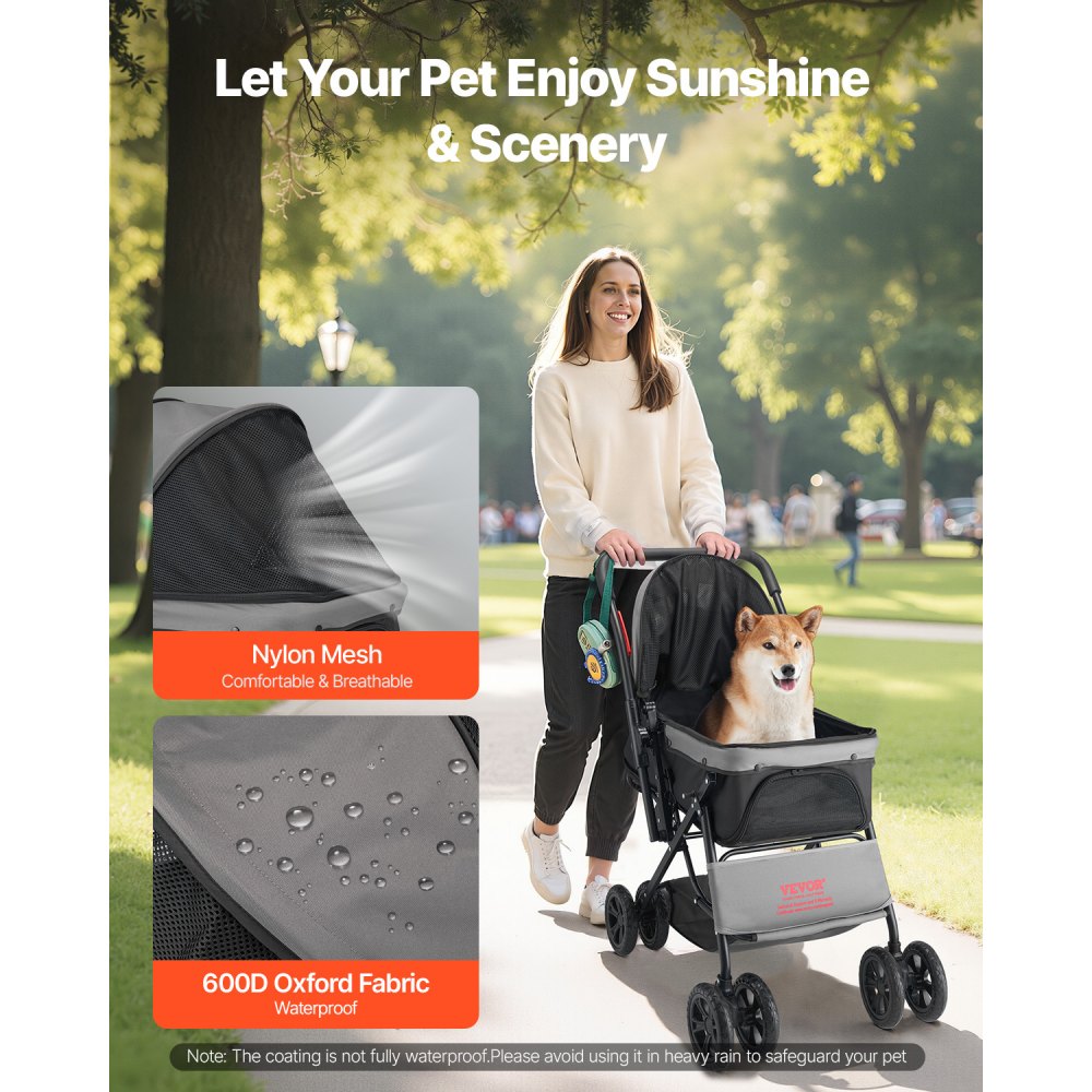 VEVOR Pet Stroller, 44 lbs Weight Capacity, Foldable Dog Stroller Cart, 4 Wheels with Mesh Windows,-$70