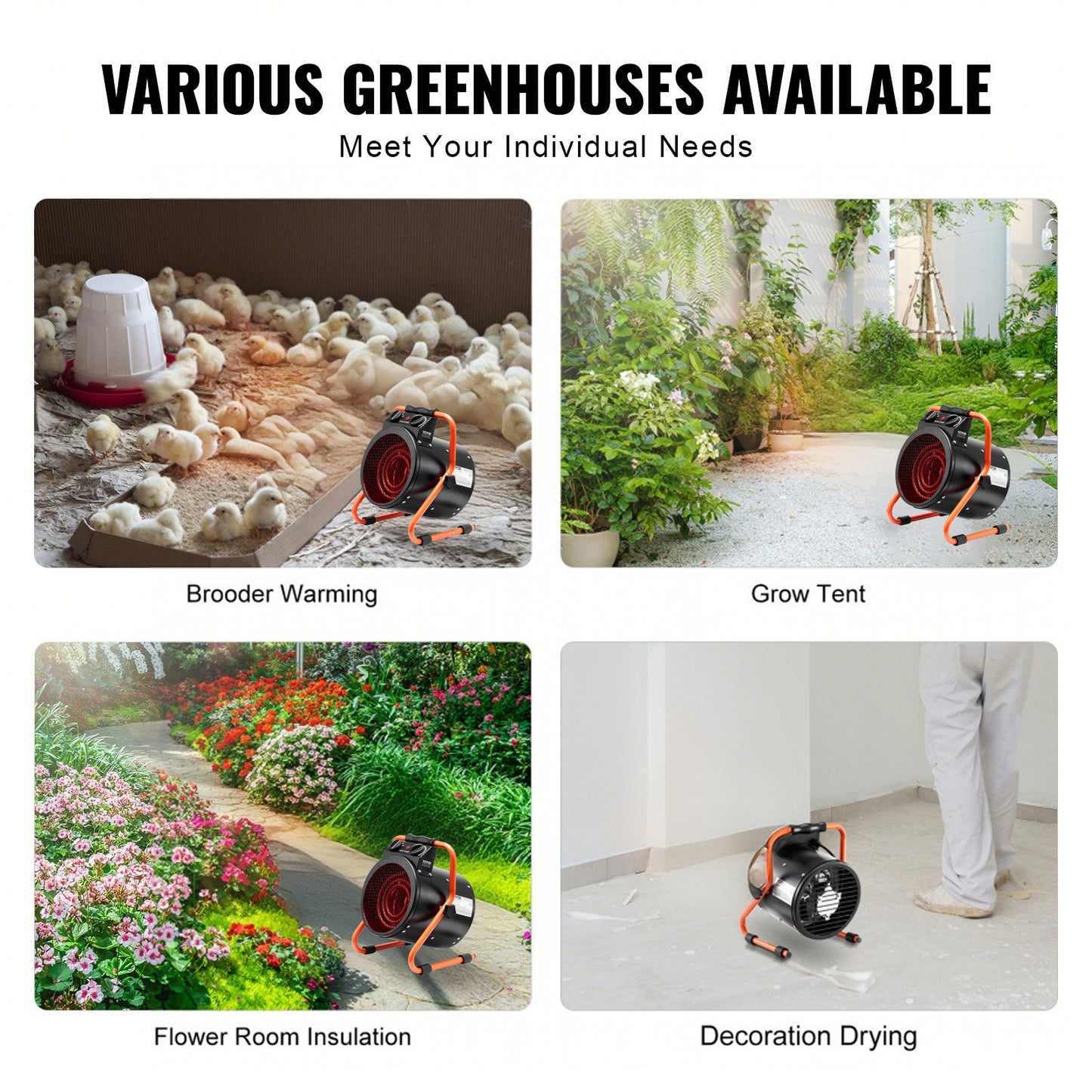 VEVOR Greenhouse Heater, 1500W Fast Heating with Overheat Protection, 2-Speed Setting Small Grow,-$70