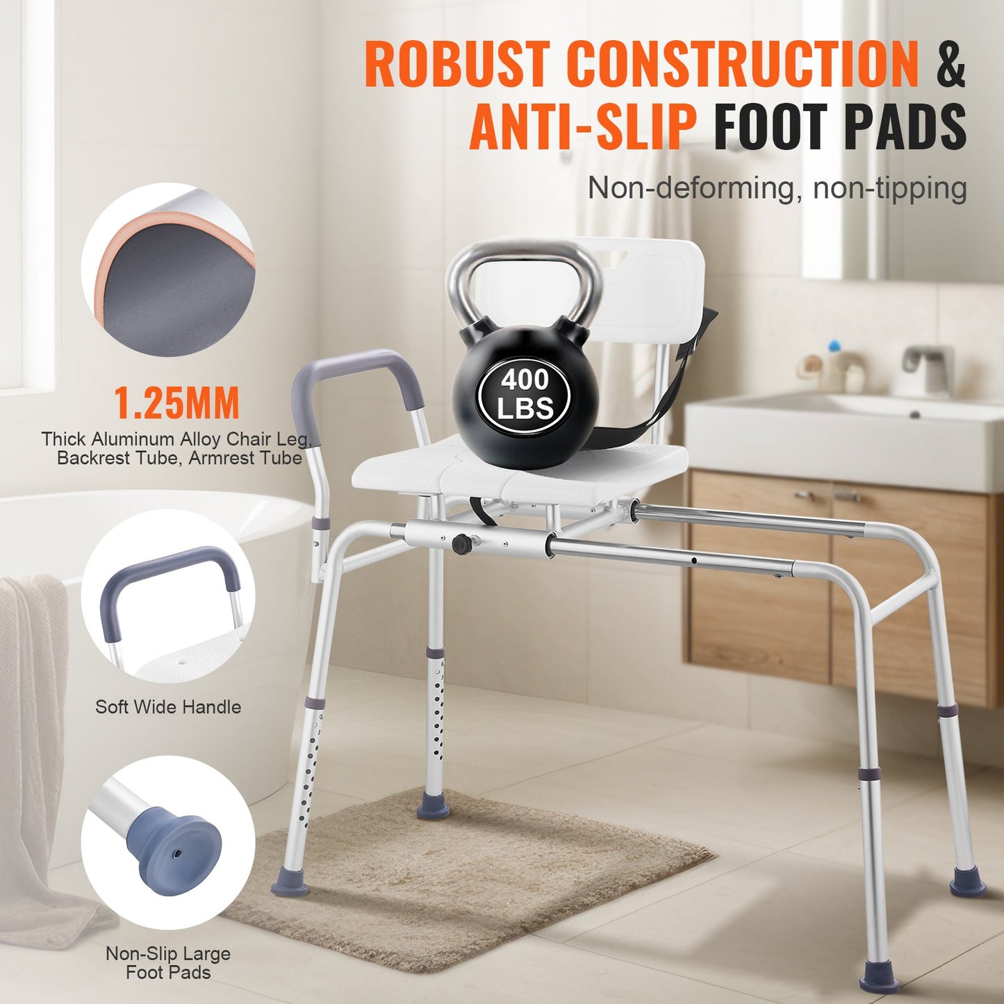 VEVOR Sliding Tub Transfer Bench, Height Adjustable Bathtub Transfer Bench with Cut‑Out Seat,-$75