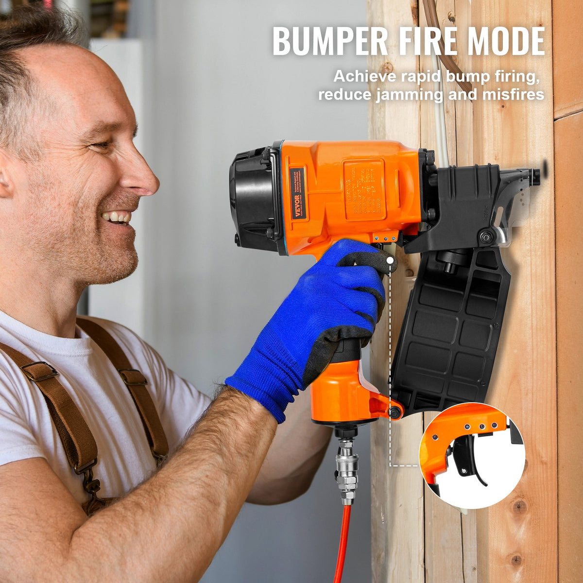 VEVOR Coil Siding Nailer MCN70,1-3/4" to 2-3/4" 15 Degree Pneumatic Siding Nail Gun,70-120PSI Air Coil Nailer for Pallet