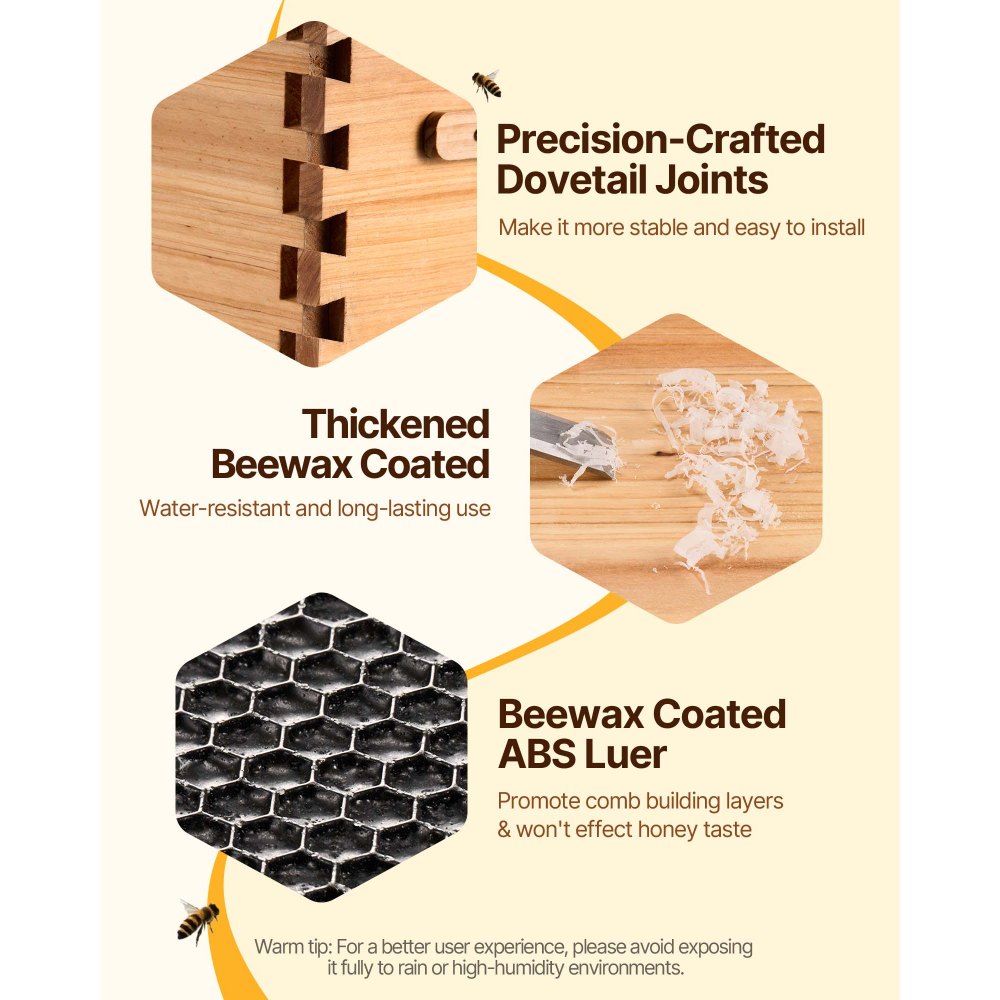 VEVOR Bee Hive Deep Box Starter Kit, 100% Beeswax Coated Natural Fir Wood,-$45