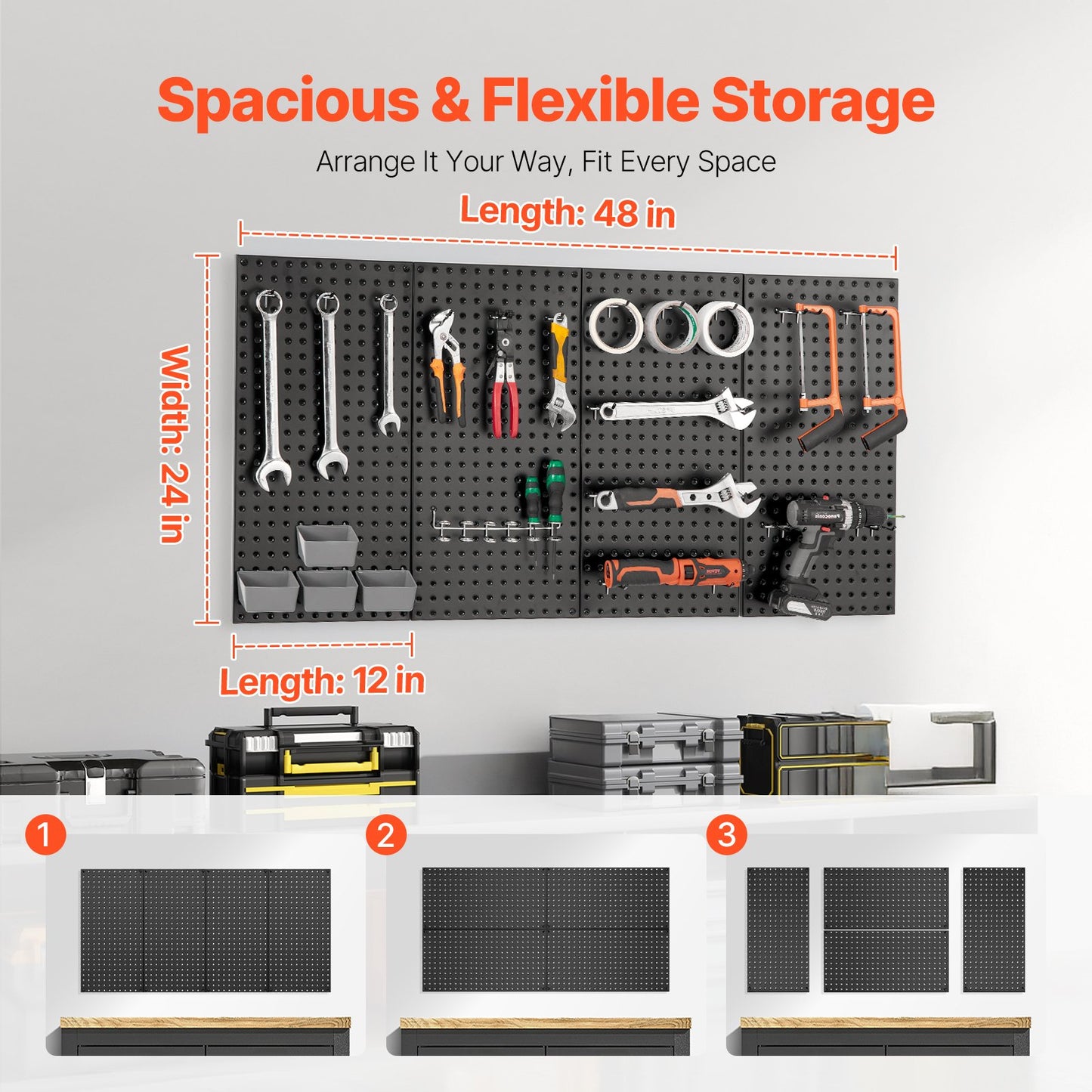 VEVOR Metal Pegboard Panels, 24" x 12" Pegboard, 4 Panels, Heavy Duty Peg Board Wall Organizer,-$55