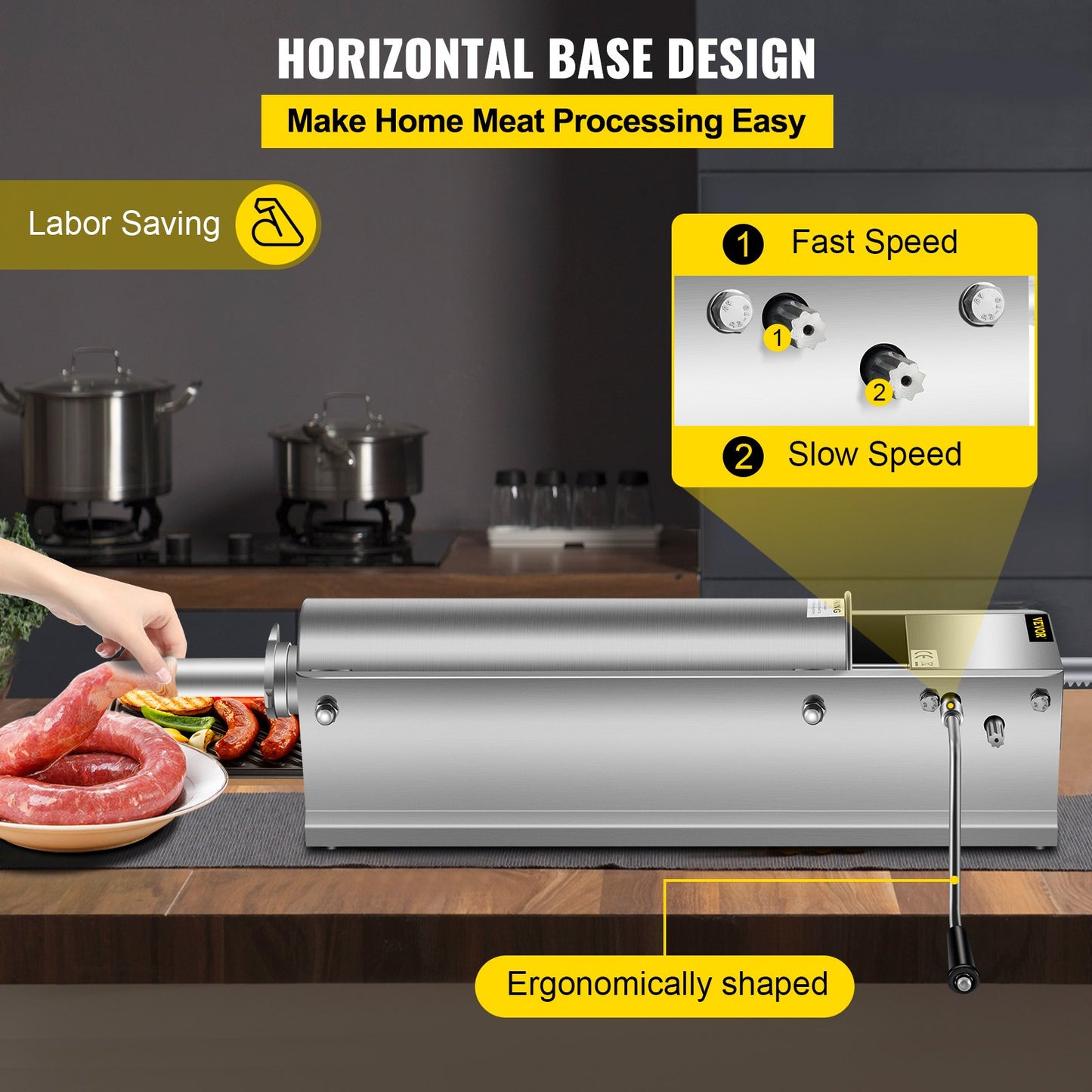 VEVOR Manual Sausage Stuffer, 7 L / 15 LBS Horizontal Sausage Machine, Dual-Speed Meat Stuffer,-$115