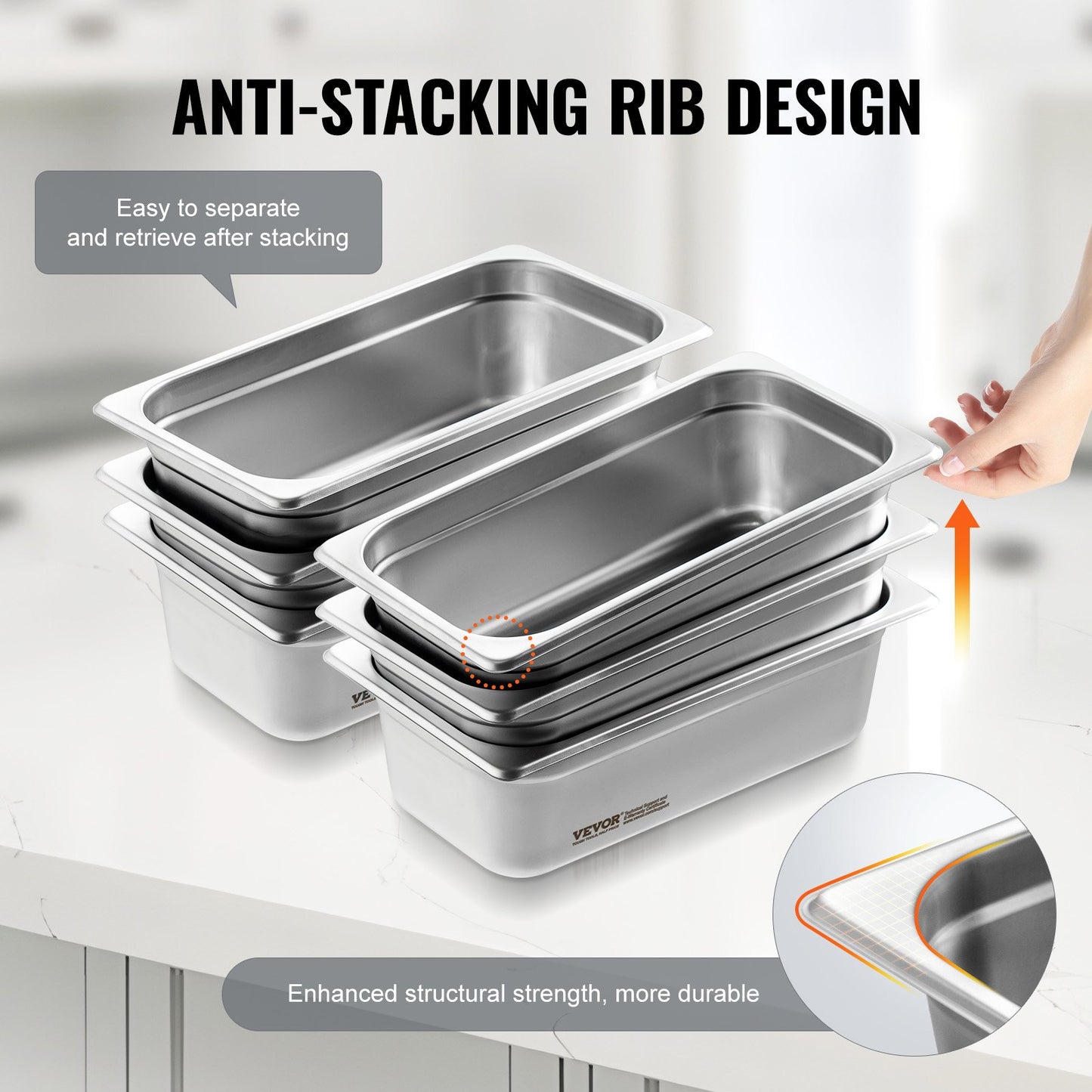 VEVOR 6 Pack Hotel Pans, 1/3 Size Anti-Jam Steam Pan, 0.8mm Thick Restaurant Steam Table Pan,-$35