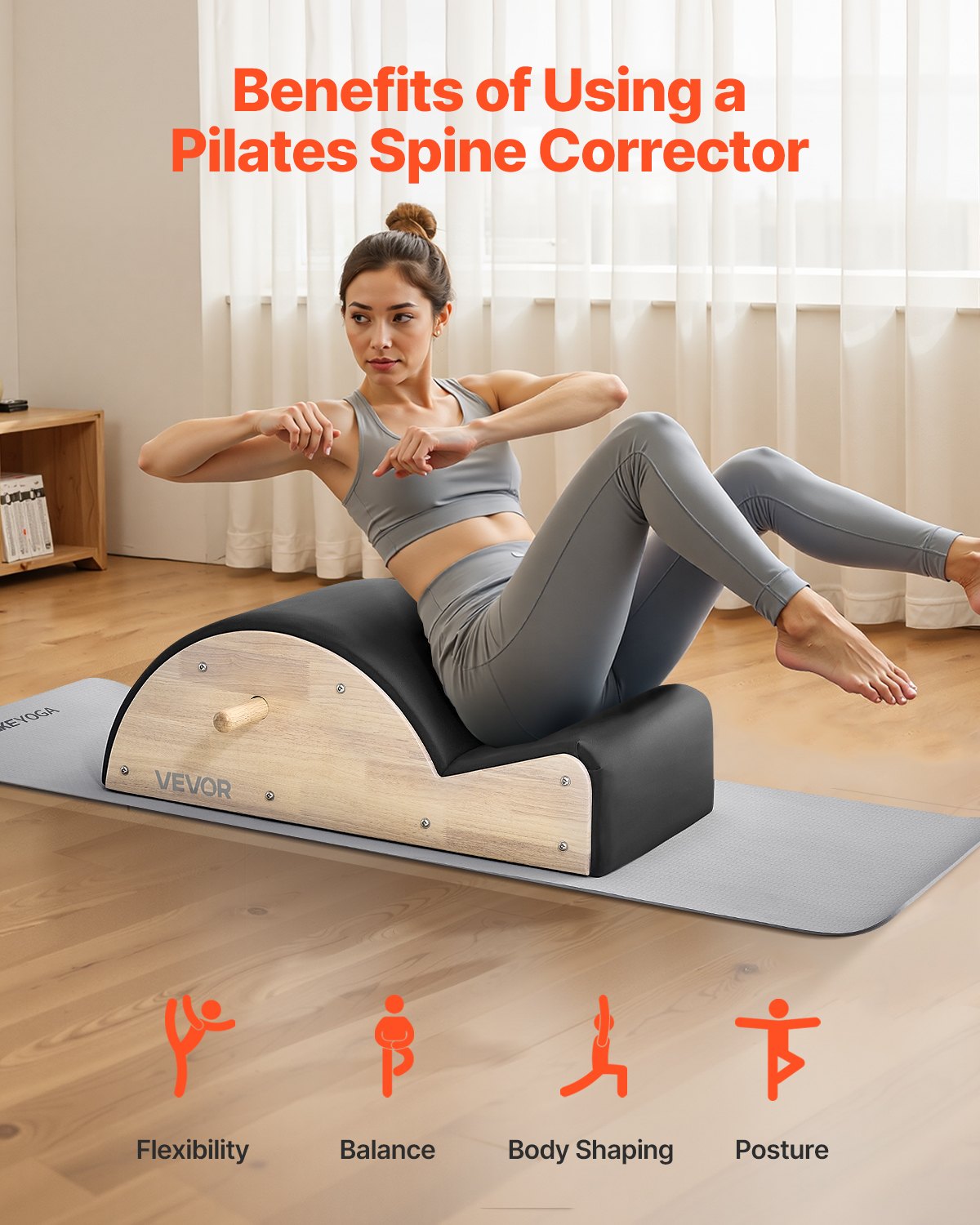 VEVOR Pilates Spine Corrector, Home Gym Yoga Pilates Accessory, Rubber Wood Fitness Training Tool,-$130