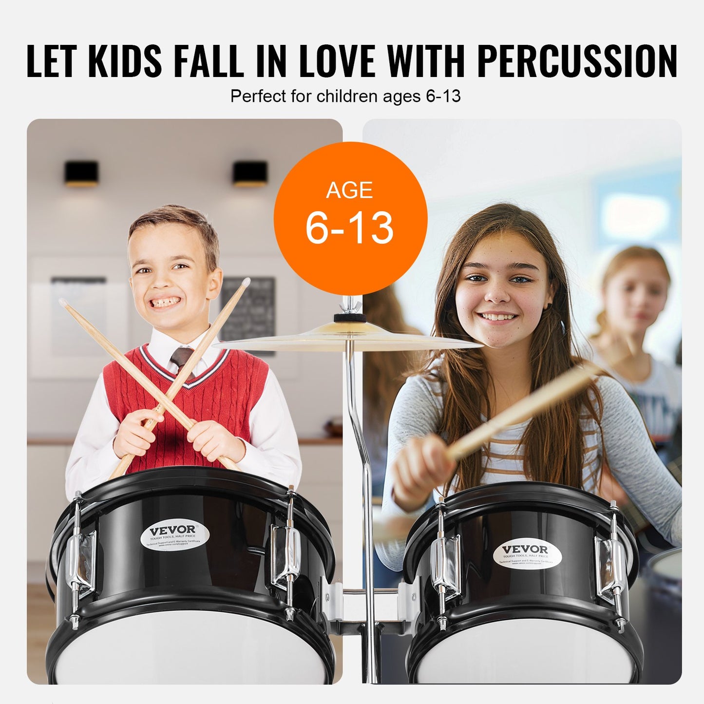 VEVOR Kids Drum Set, 5-Piece, 16 in Beginner Full Drum Set with Bass Toms Snare Floor Drum Adjustable,-$160