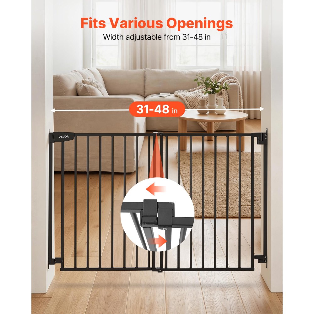 VEVOR Gate for Stairs, 31-48 in Adjustable Width, 30 in High Dog Gate, No Bottom Bar,-$55