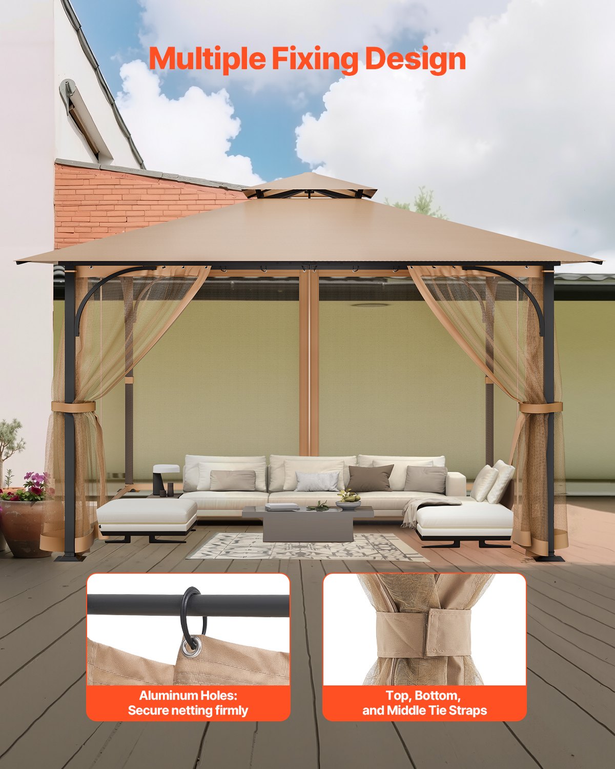 VEVOR Gazebo Netting Replacement, Fit Most 10 x 10 x 7 FT Gazebo Curtain,(Netting Only),-$40