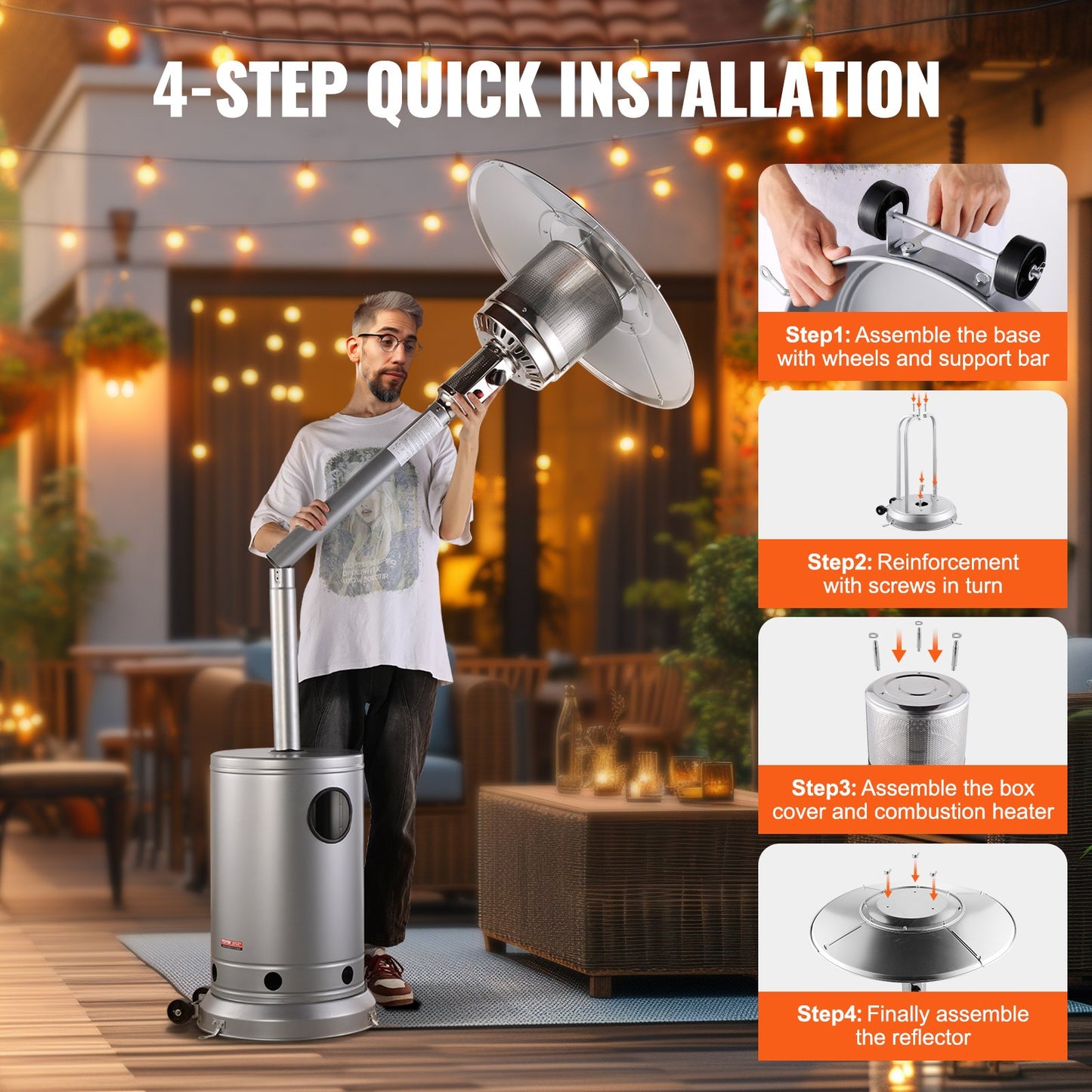 VEVOR Patio Heater for Outdoor Use, 50000BTU Propane Heater Tall Hammered With Round Table,-$130