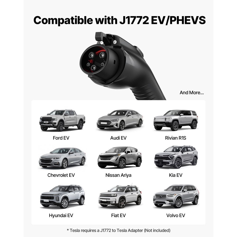 VEVOR Level 1&2 EV Charger, 16 Amp, Electric Vehicle Portable Charger with 25 ft Charging Cable,-$95