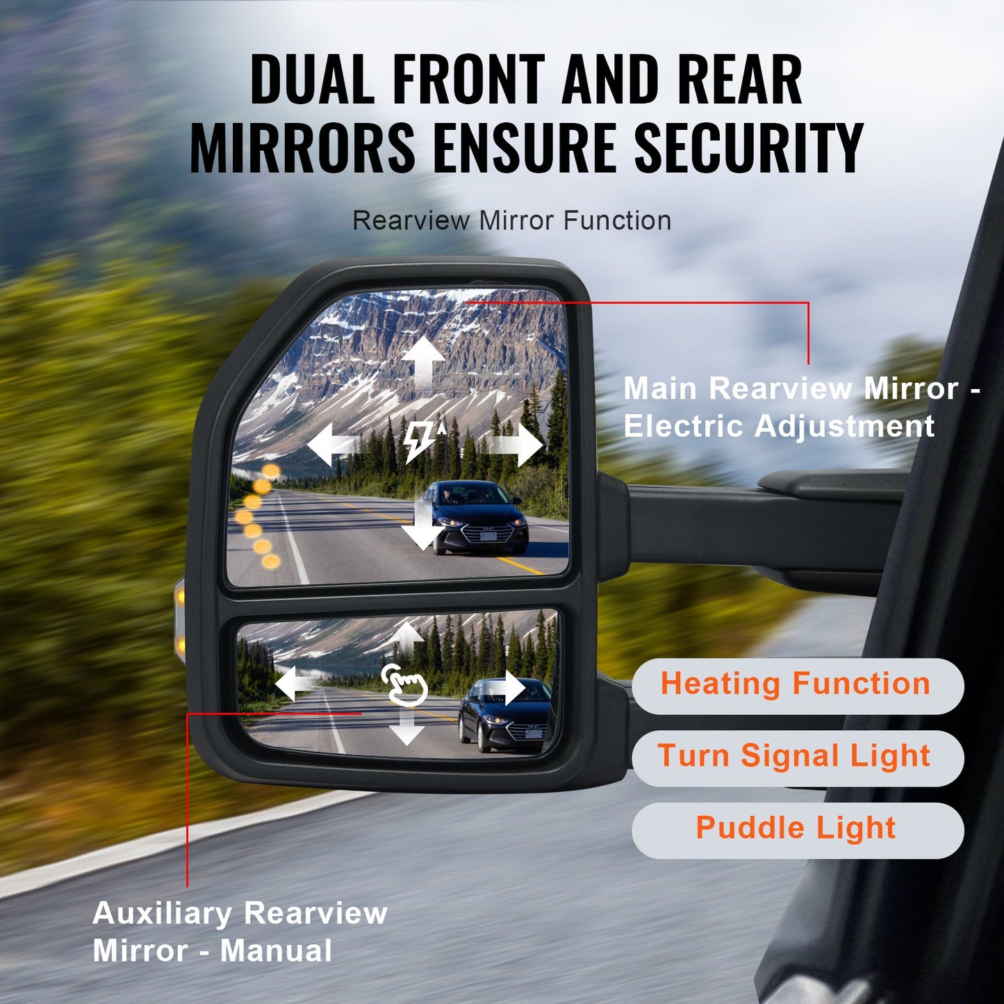 VEVOR Towing Mirrors, Left & Right Pair Set for 2015-2018 Ford F150, Power Heated with Signal Light,-$250