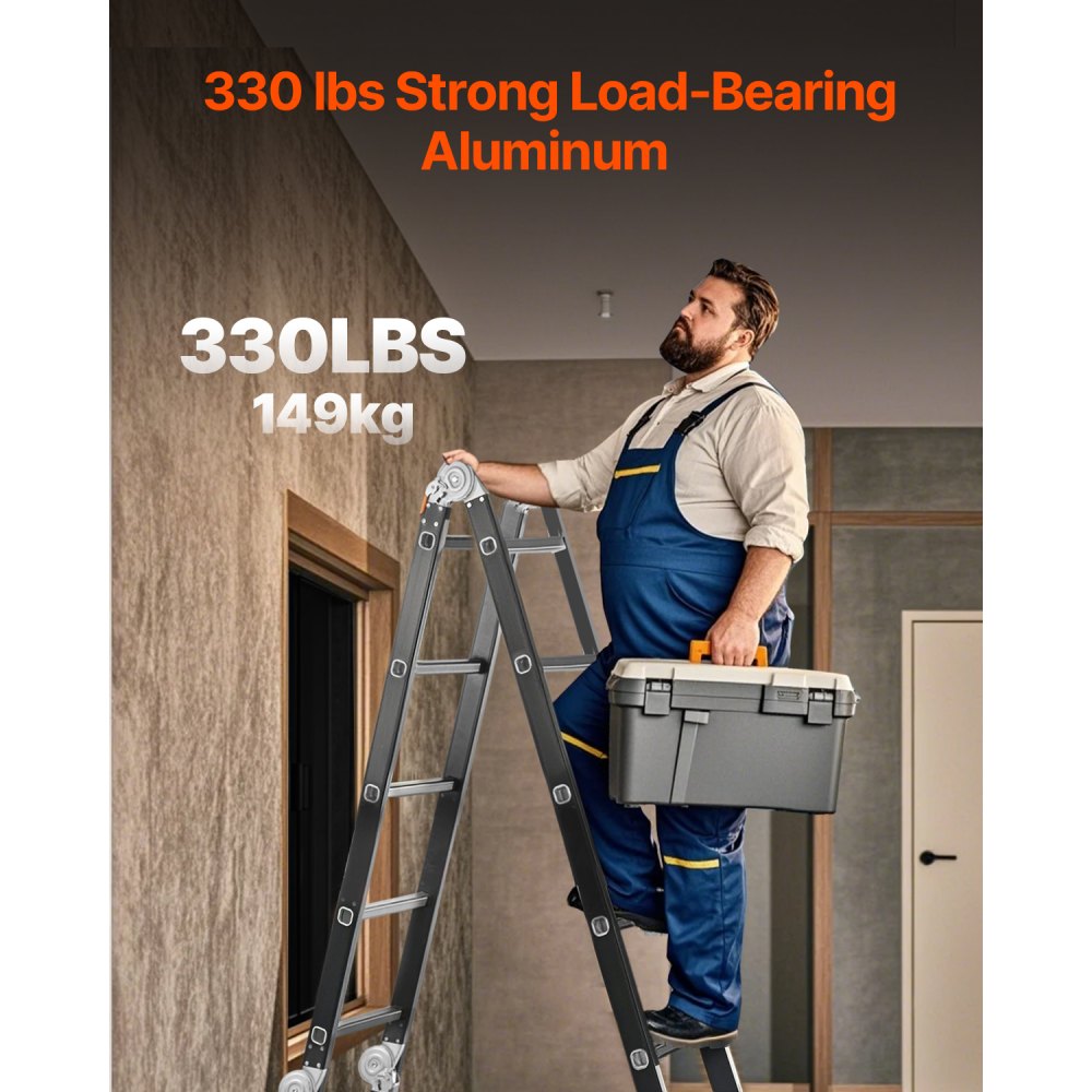 VEVOR Multi-Purpose Folding Ladder, 7-in-1 Tall Extension Step Ladder, A Frame 5 Step Telescoping,-$210