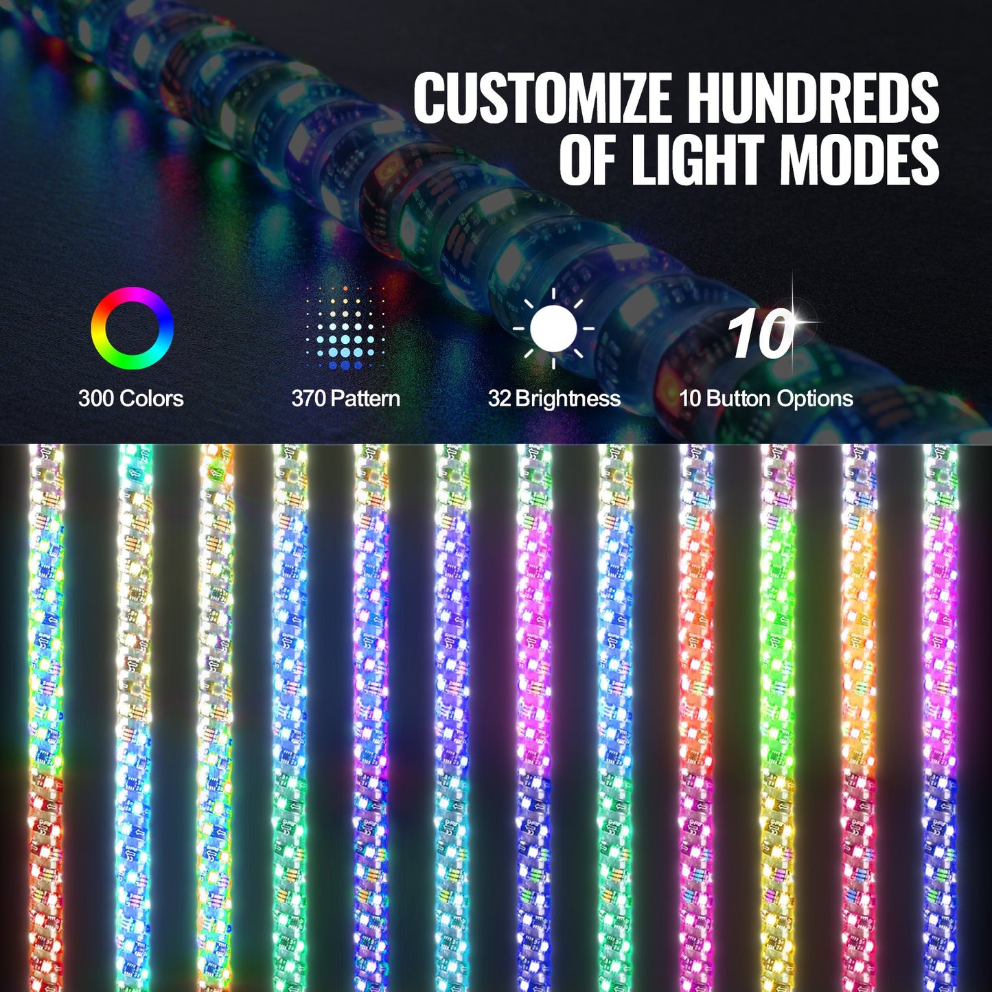 VEVOR 2 PCS 5 FT Whip Light, APP & RF Remote Control Led Whip Light, Waterproof 360° Spiral RGB,-$90