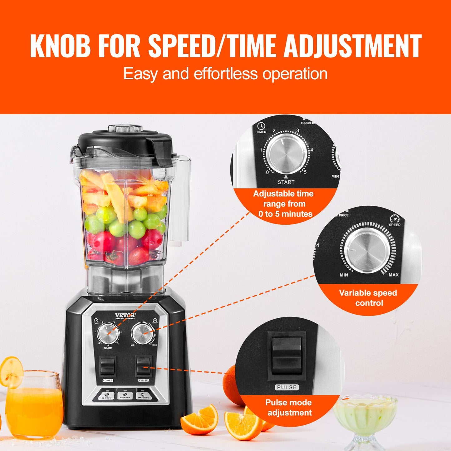 VEVOR Professional Blender, Commercial Countertop Blenders, 68 oz Plastic Jar Blender Combo,-$60