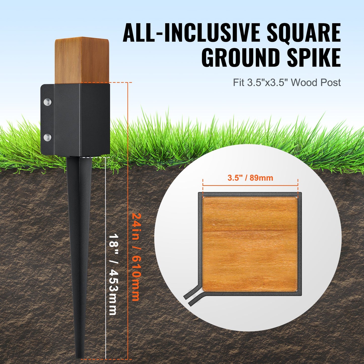 VEVOR Fence Post Anchor Ground Spike, 6 Pack 24 x 4 x 4 In Outer Diameter (Inner3.5 x3.5 In)-$55