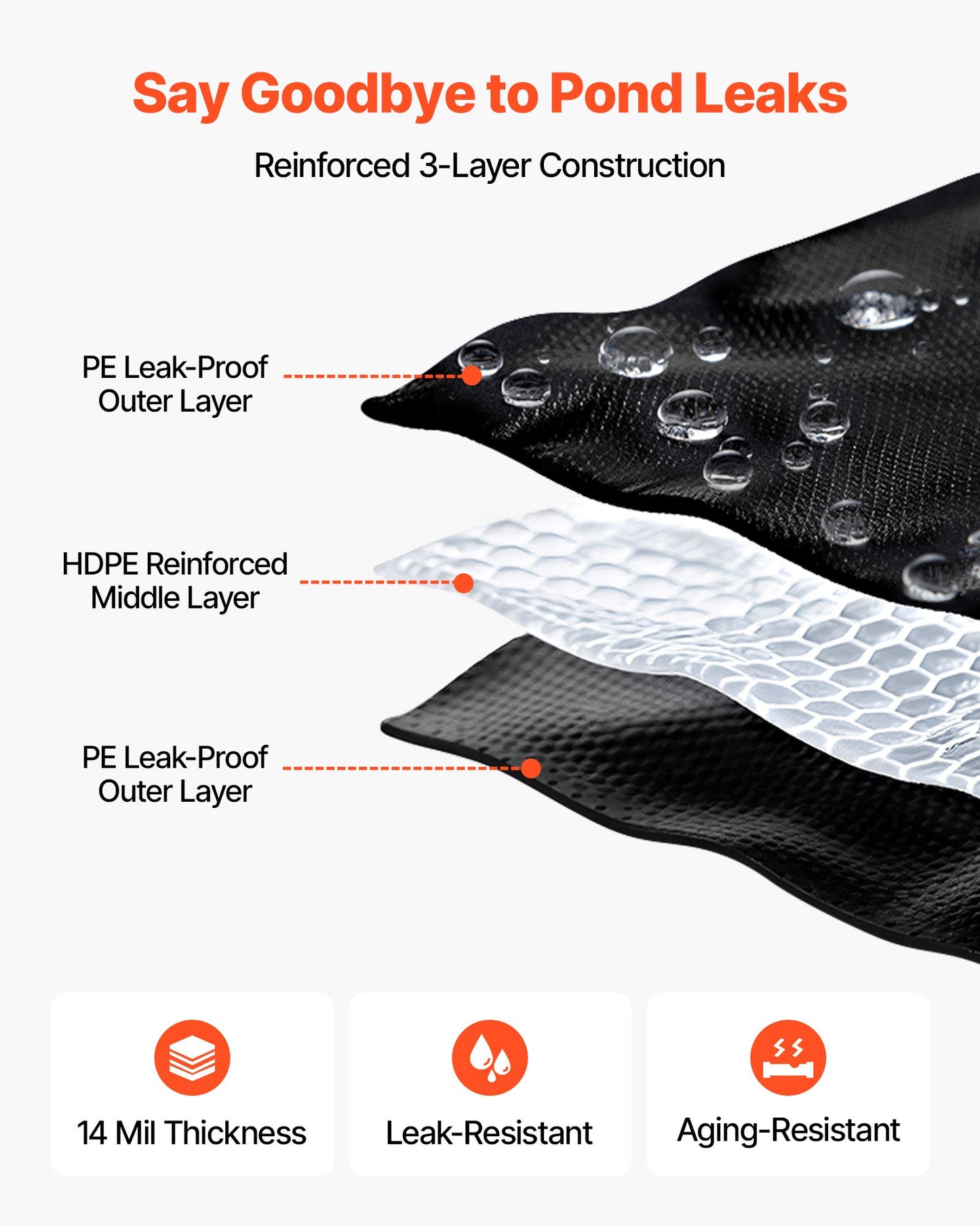 VEVOR 15 ft x 20 ft Pond Liner, 14 Mil, Reinforced PE Fish Koi Pond Liner for Outdoor Ponds,-$40