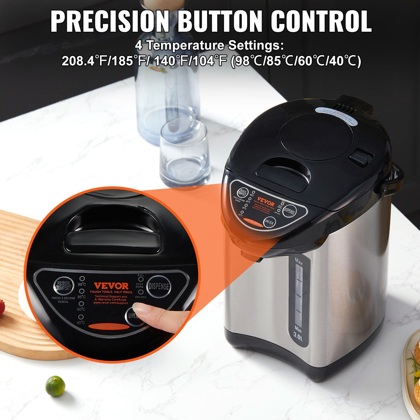 VEVOR Hot Water Dispenser, Adjustable 4 Temperatures Water Boiler and Warmer, 304 Stainless,-$55