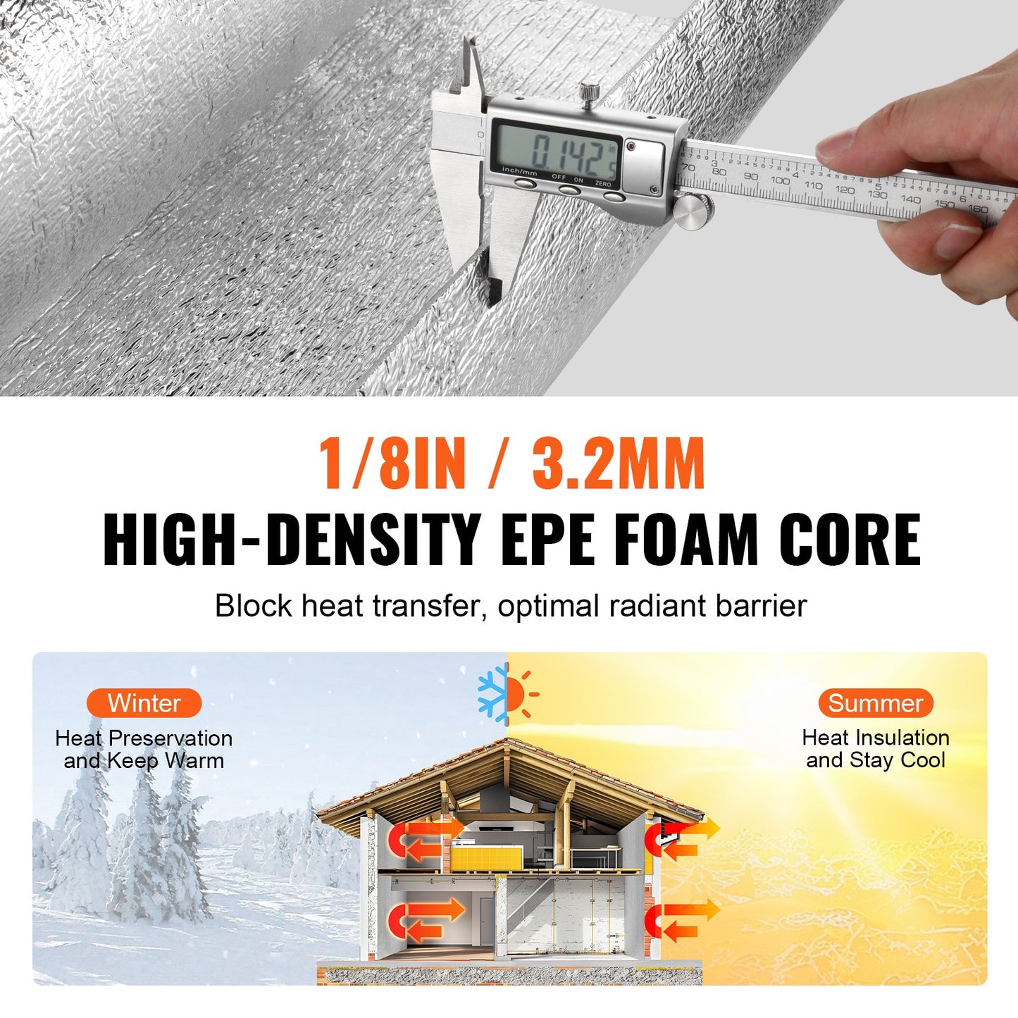 VEVOR Double Reflective Insulation Roll, Foam Core Radiant Barrier, 3.2 mm 48 in x 50 ft, -$60