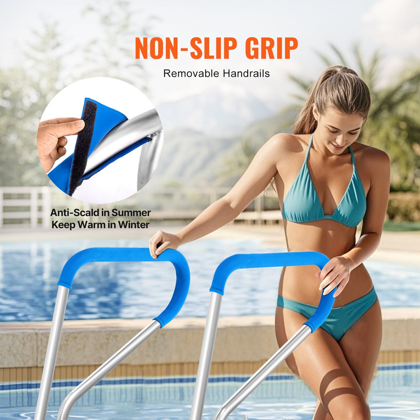 VEVOR Pool Handrail, 39 x 32 inch Pool Railing, Stainless Steel with Base Plate for Indoor/Outdoor,-$80