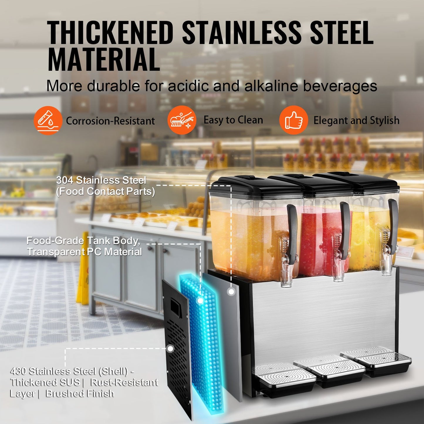 VEVOR Commercial Beverage Dispenser, 3 Tanks 12 L / 12.7 QT Per Tank Juice Dispenser,-$380