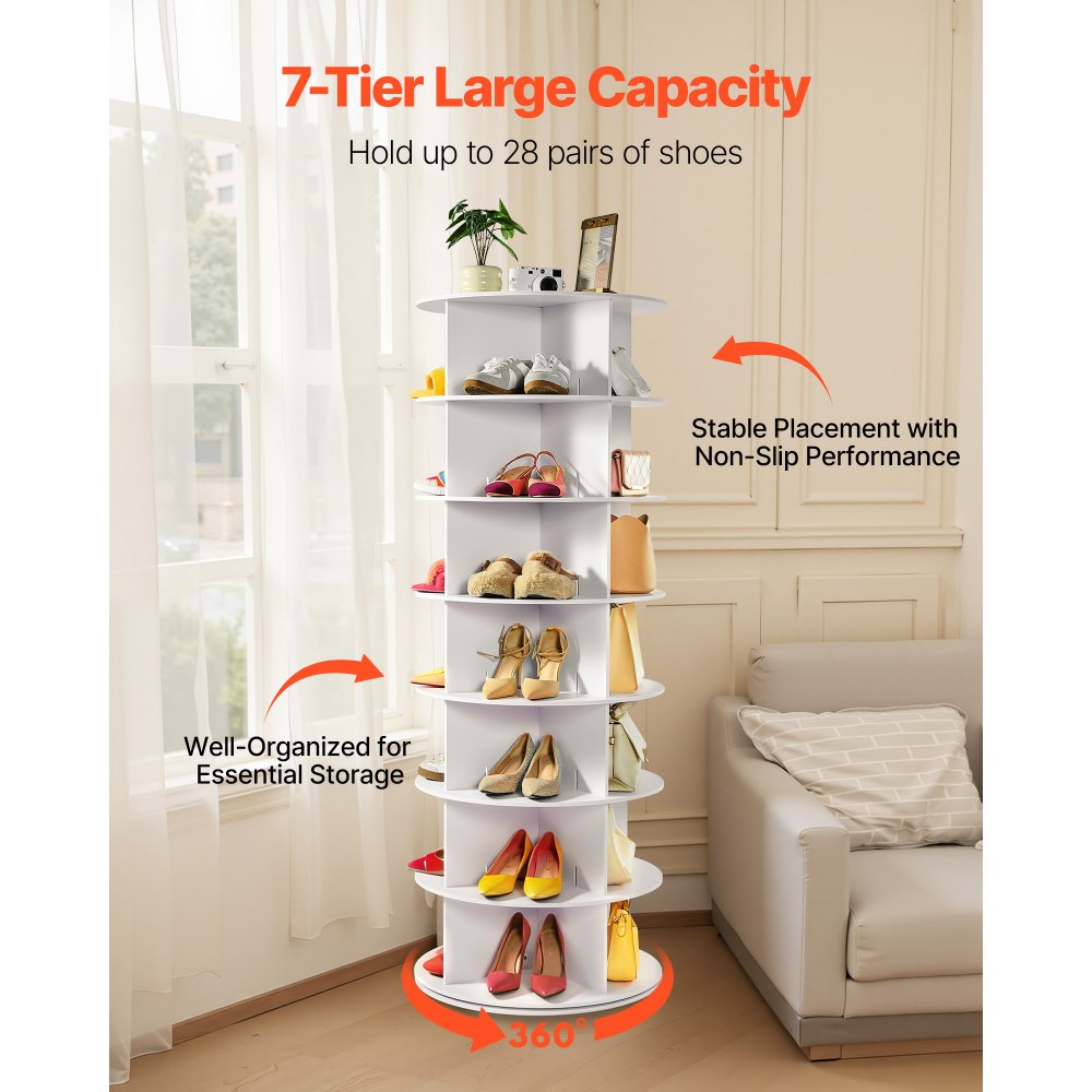 VEVOR 7 Tiers Rotating Shoe Rack Tower, 360° Spinning Shoe Rack, Revolving Storage Round Display,-$85