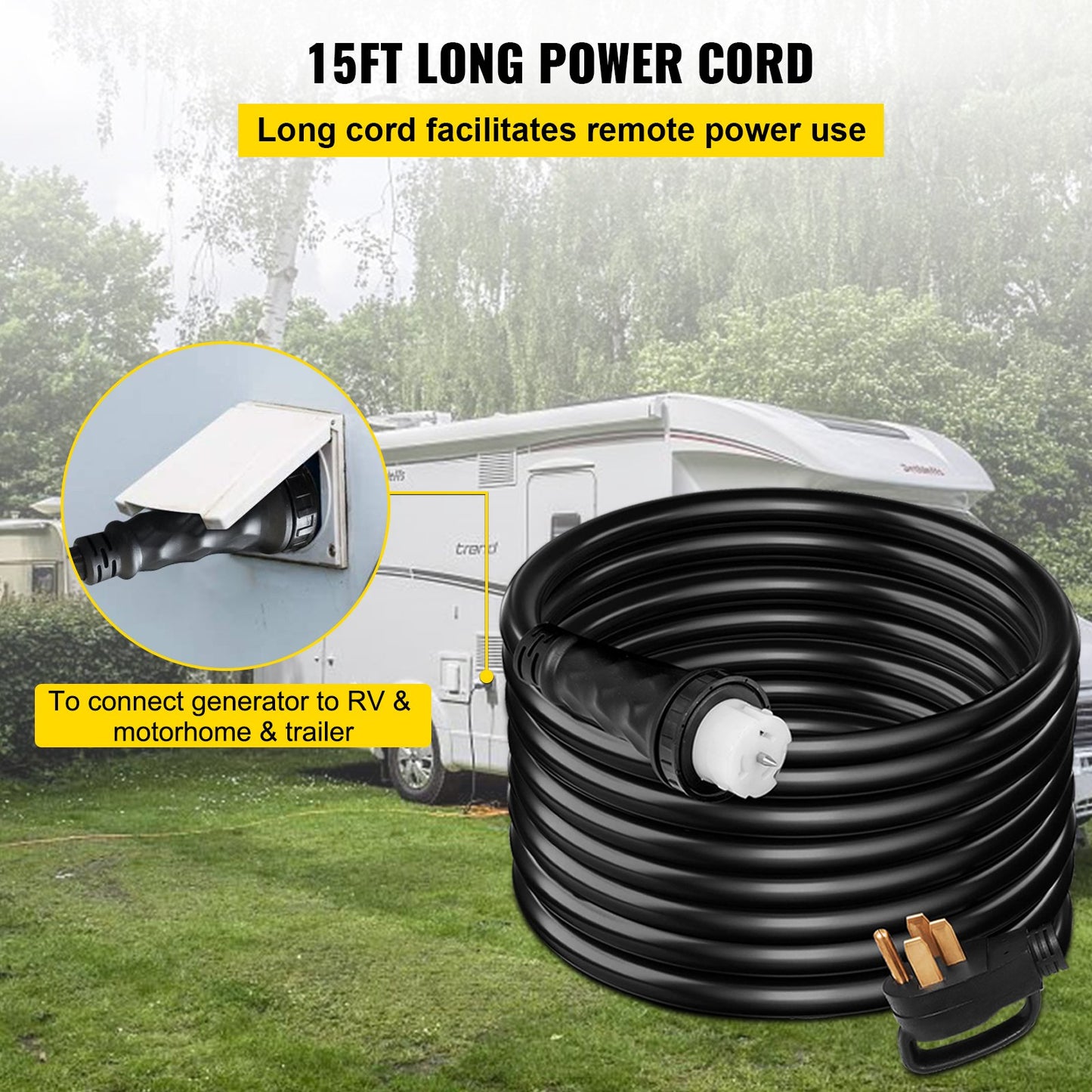 VEVOR Generator Power Cord Power Cable 15' 50A 125/250V 14-50P to CS6364 Locking,-$80