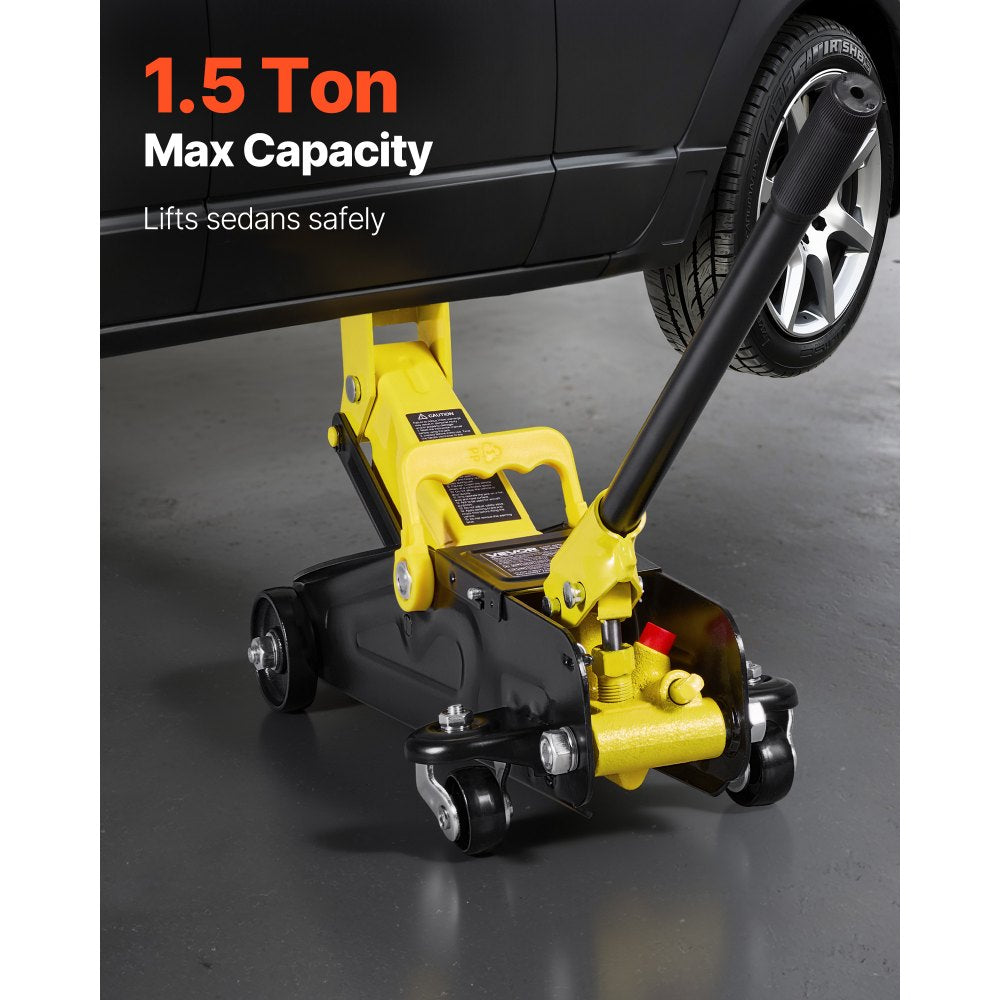 VEVOR Low Profile Floor Jack, 1.5 Ton (3300 lbs) Capacity, Steel Racing Floor Jack,-$45
