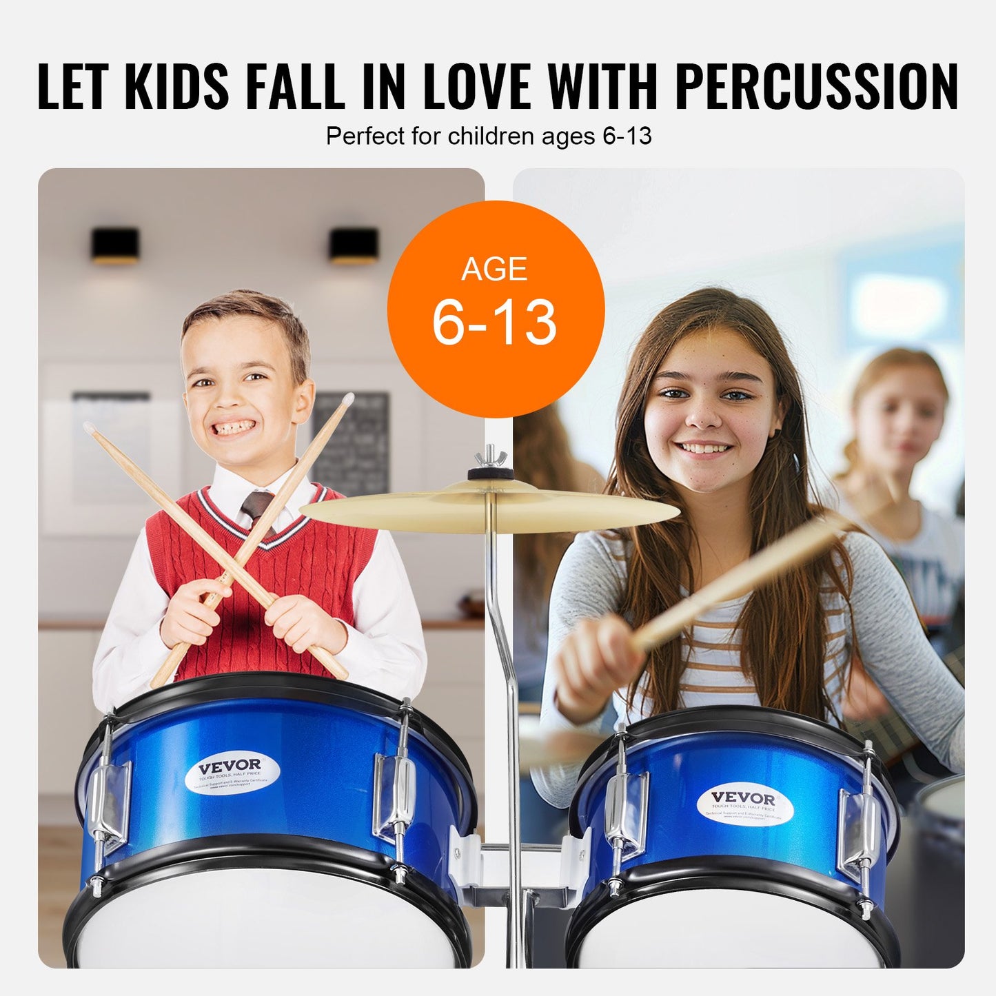 VEVOR Kids Drum Set, 5-Piece, 16 in Beginner Full Drum Set with Bass Toms Snare Floor Drum,-$130