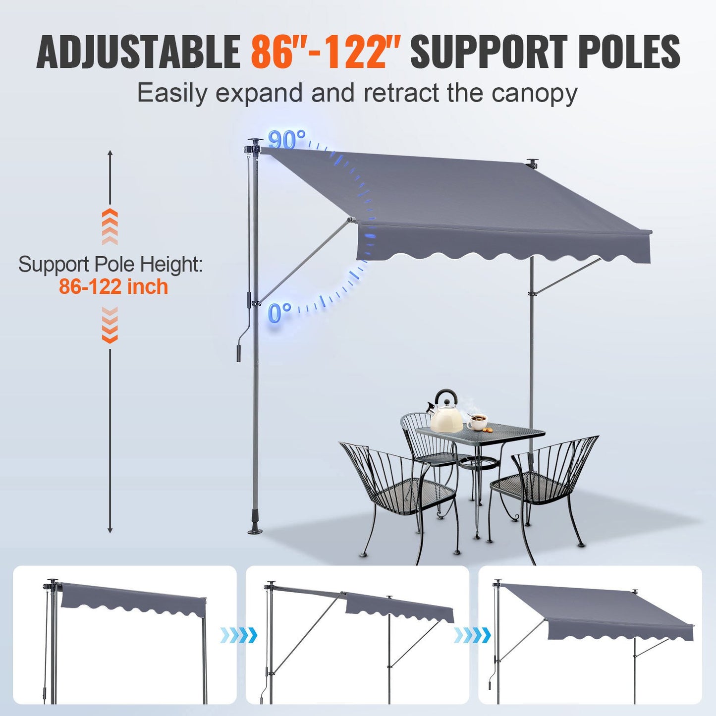 VEVOR Manual Retractable Awning, 78" Outdoor Retractable Patio Awning Sunshade Shelter, Adjustable Door,-$65