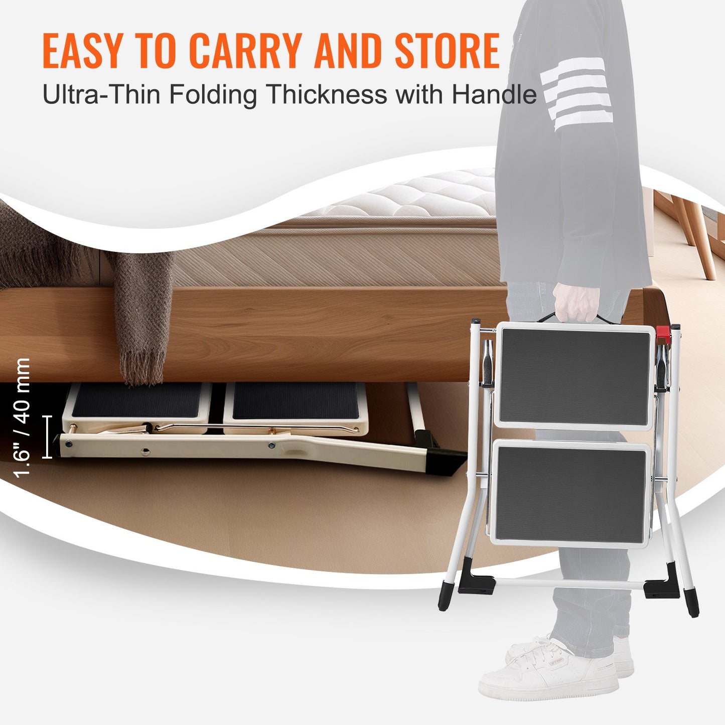 VEVOR Step Ladder 2-Step 330lbs Capacity, Ergonomic Folding Steel Step Stool with Wide Anti-Slip,-$25