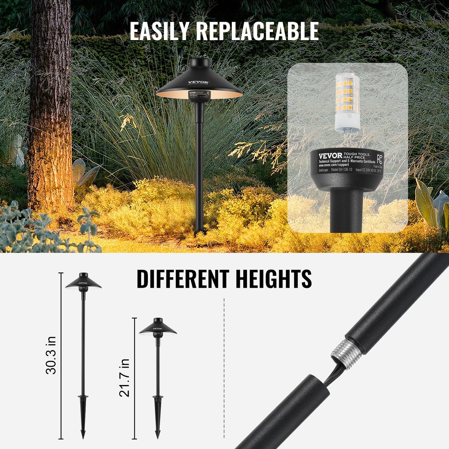 VEVOR 12 Pack Low Voltage Landscape Path Lights, 3W 210LM 12V-24VAC/DC Outdoor LED,-$120