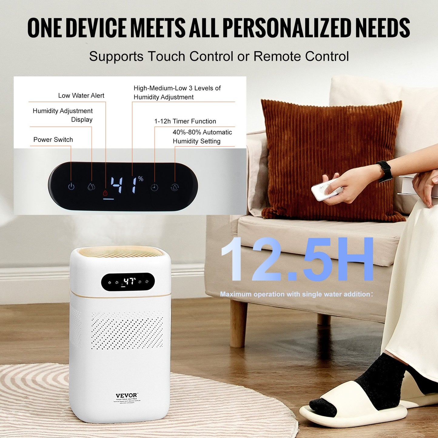 VEVOR Evaporative Humidifier for Whole House up to 215 sqft, 480 ml/h Smart Cool Moisture Humidifier,-$60