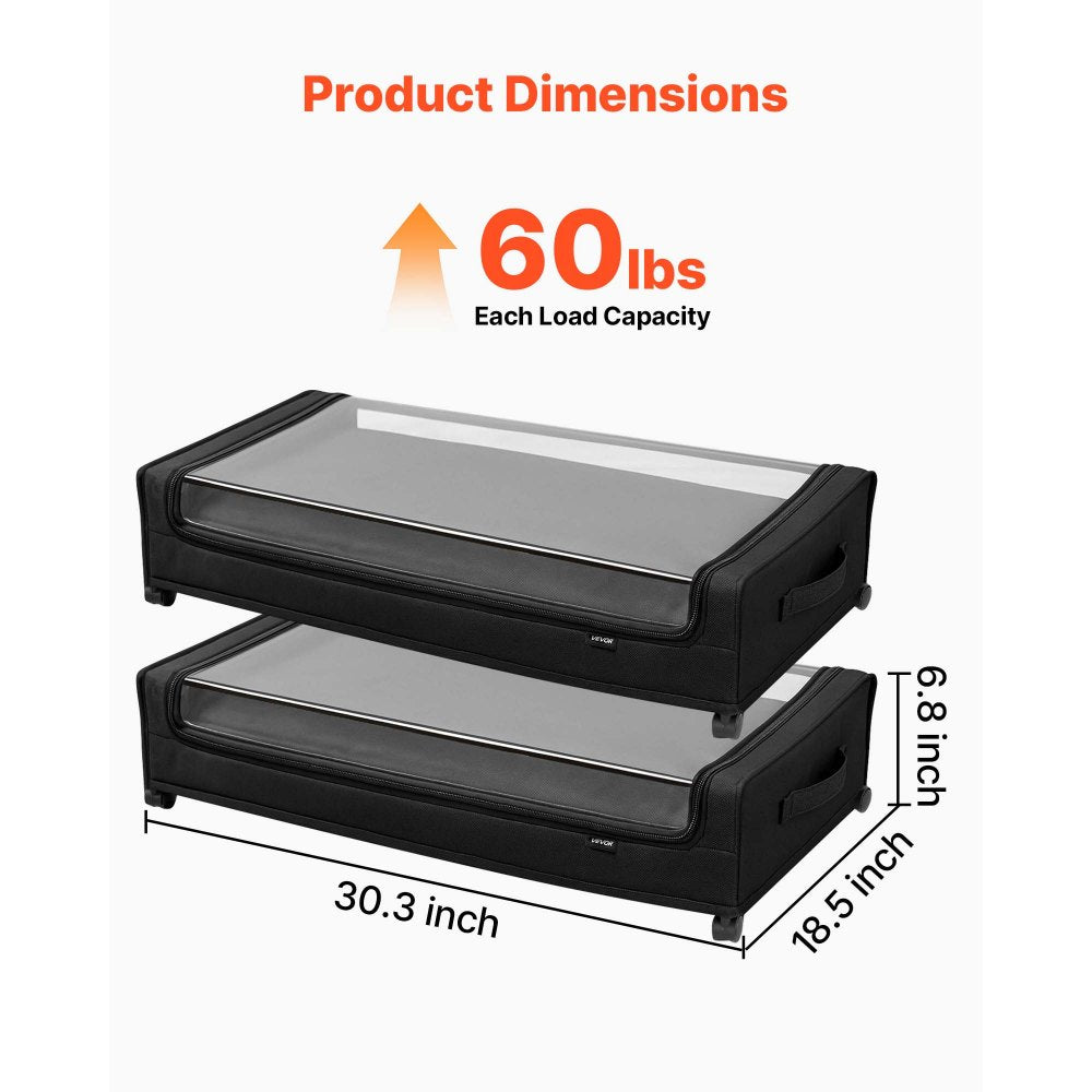 VEVOR Under Bed Storage with Wheels, 30.3 x 18.5 x 6.8 inch, Underbed Containers,-$30