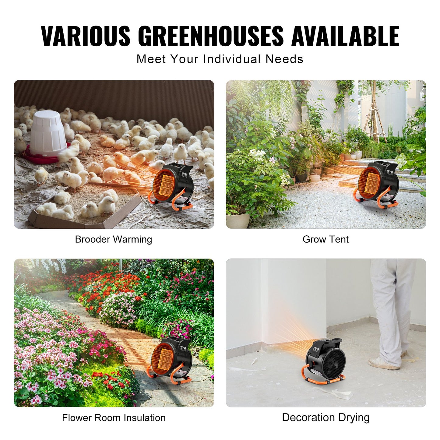 VEVOR Greenhouse Heater, 1500W PTC Fast Heating with Overheat Protection, 3-Speed Setting,-$30