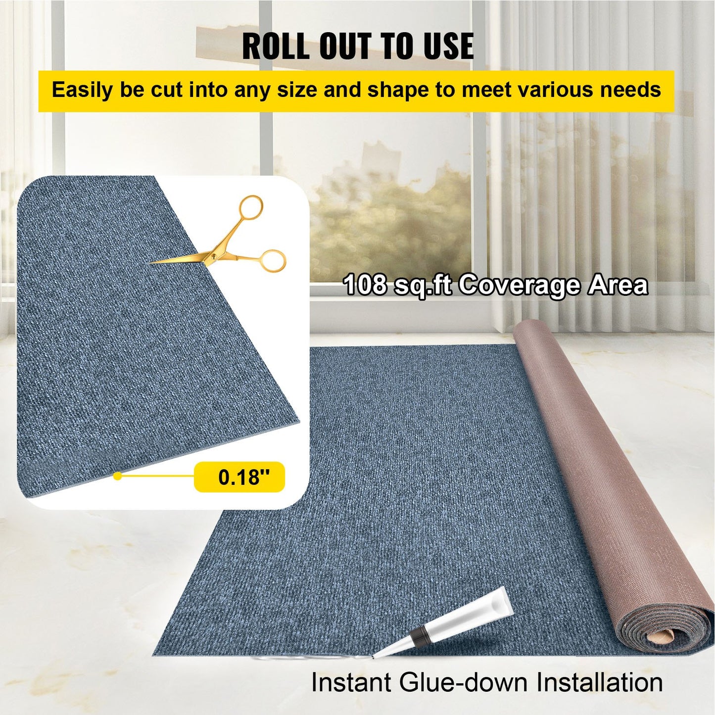 VEVOR Marine Carpet 6x13' Boat Carpet Roll Cutpile In/Outdoor Patio Area Gray,-$50
