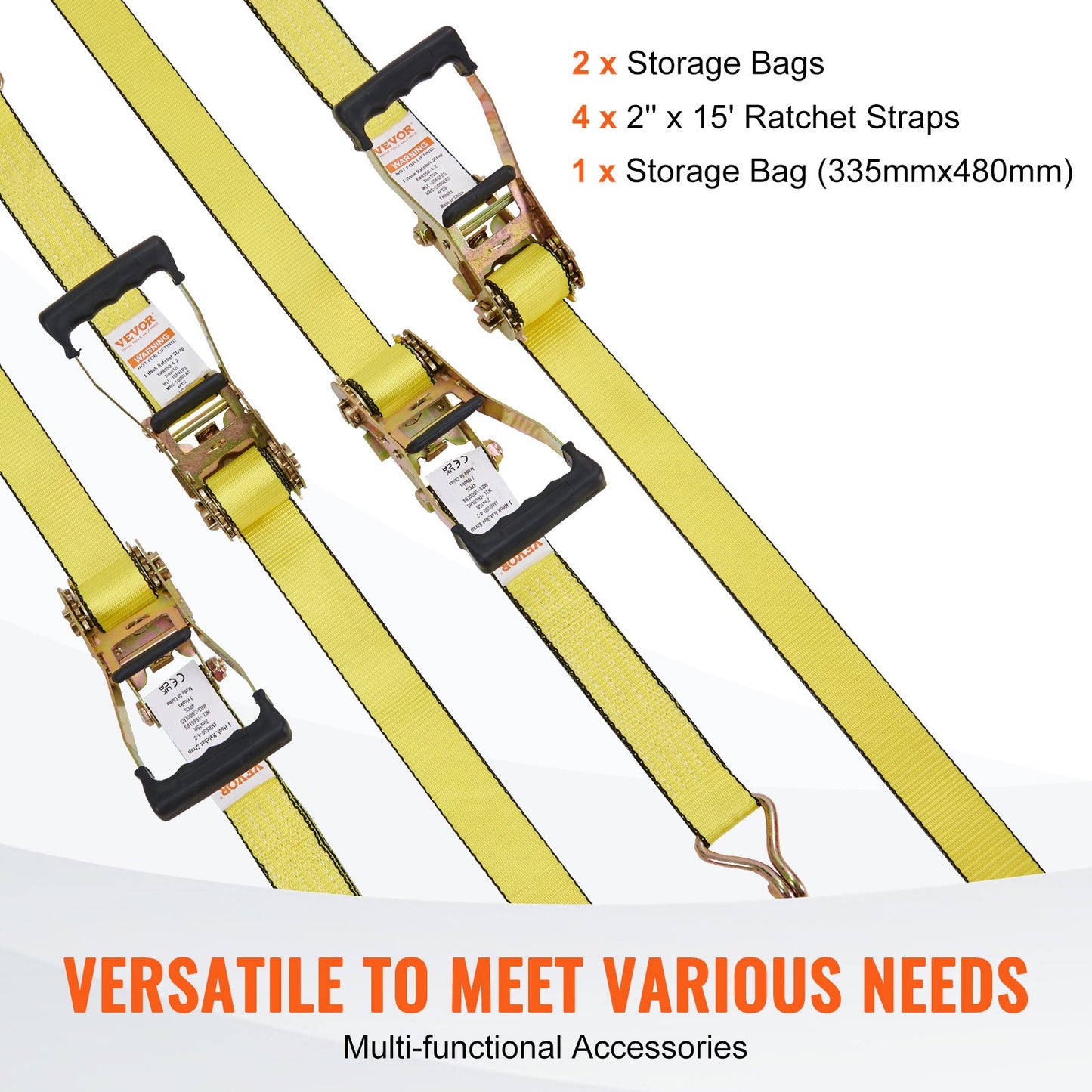 VEVOR Ratchet Tie Down Straps (4PK), 5000 lb Break Strength, Double J Hook Includes 4 Premium,-$35