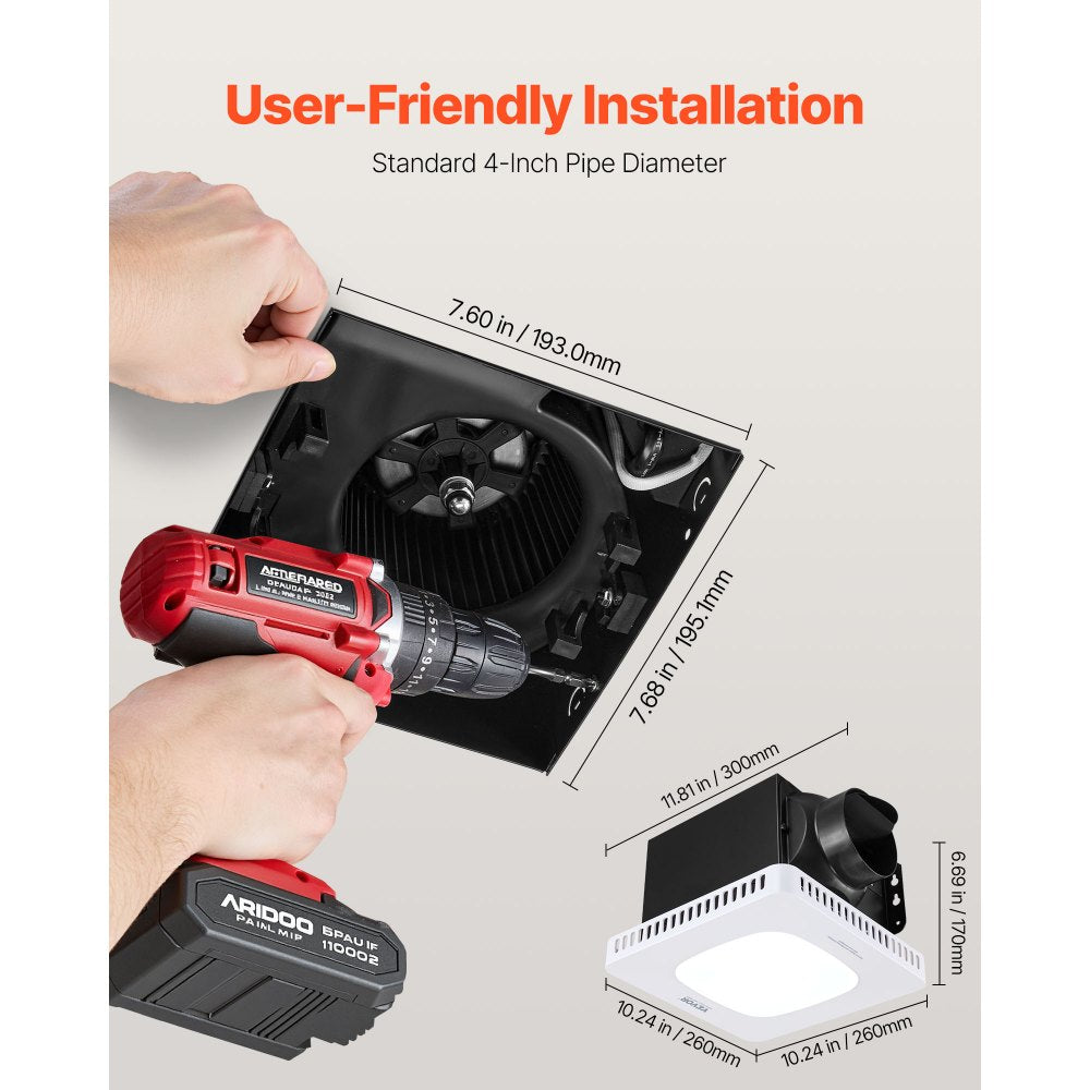 Open Box VEVOR Bathroom Exhaust Fan with LED Light, 130 CFM Bathroom Vent Three Gear Color Temp,-$40