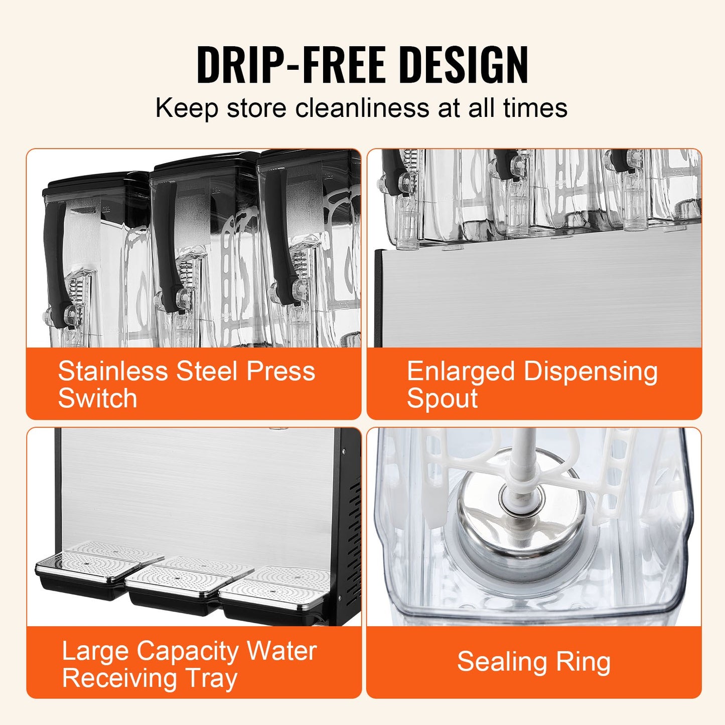 VEVOR Commercial Beverage Dispenser, 3 Tanks 12 L / 12.7 QT Per Tank Juice Dispenser,-$380