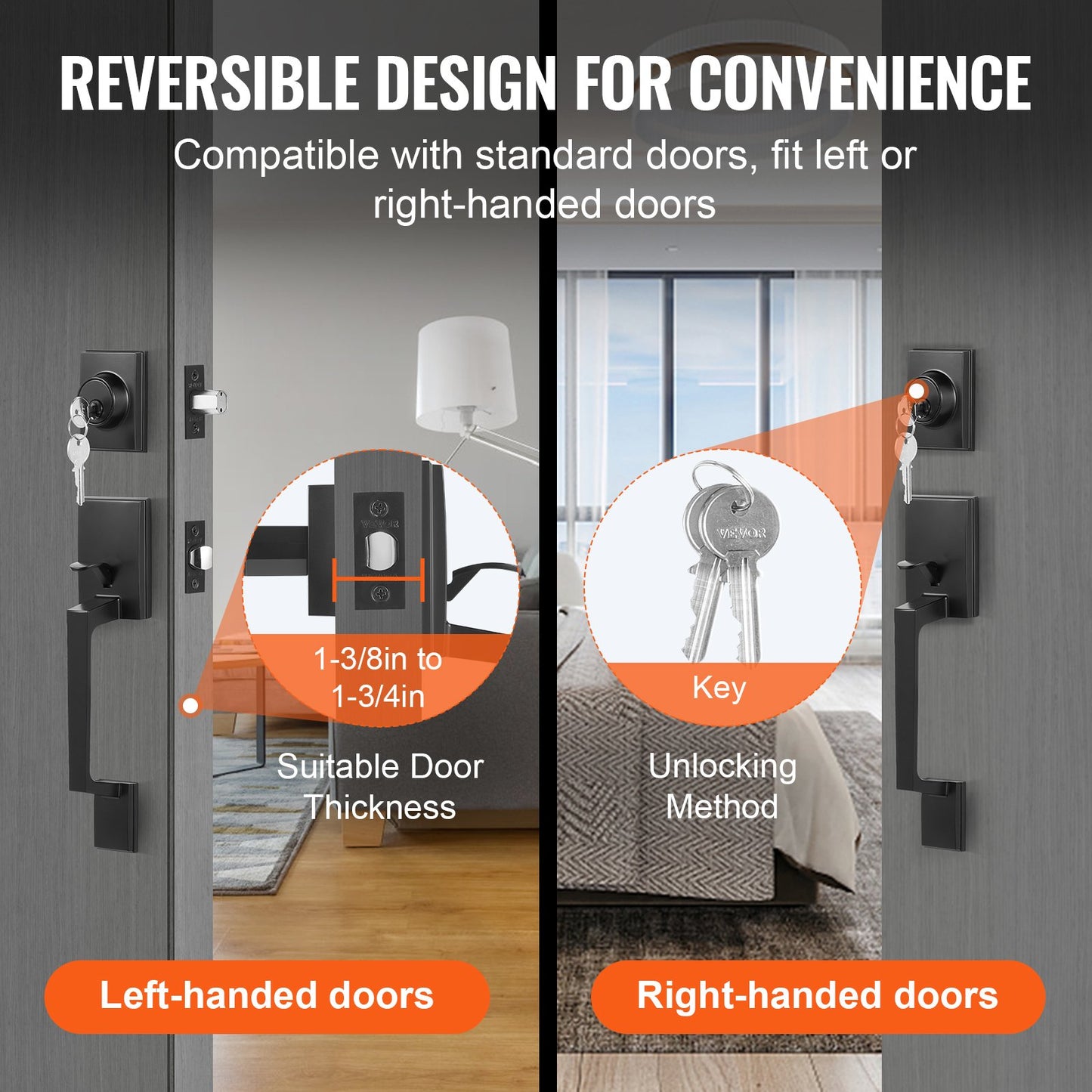 VEVOR Front Door Handle and Deadbolt Set, Square Entry Handle Set with Lever, Single Cylinder,-$35