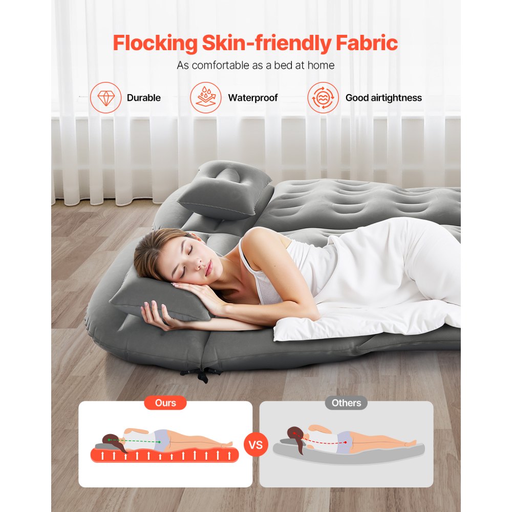 VEVOR Car Air Mattress, Inflatable Car Camping Mattress, Flocking Thickened Travel Beds, Comfortable,-$45