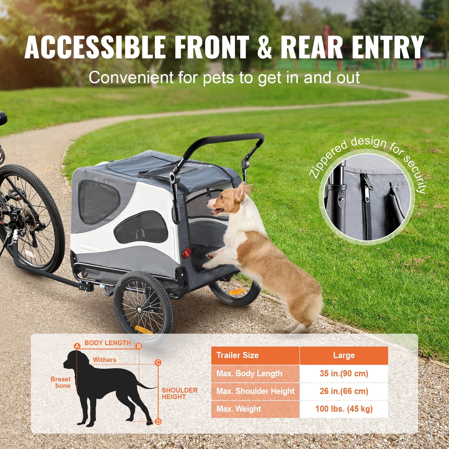 VEVOR Dog Bike Trailer, Supports up to 100 lbs, 2-in-1 Pet Stroller Cart Bicycle Carrier, Easy Folding,-$180