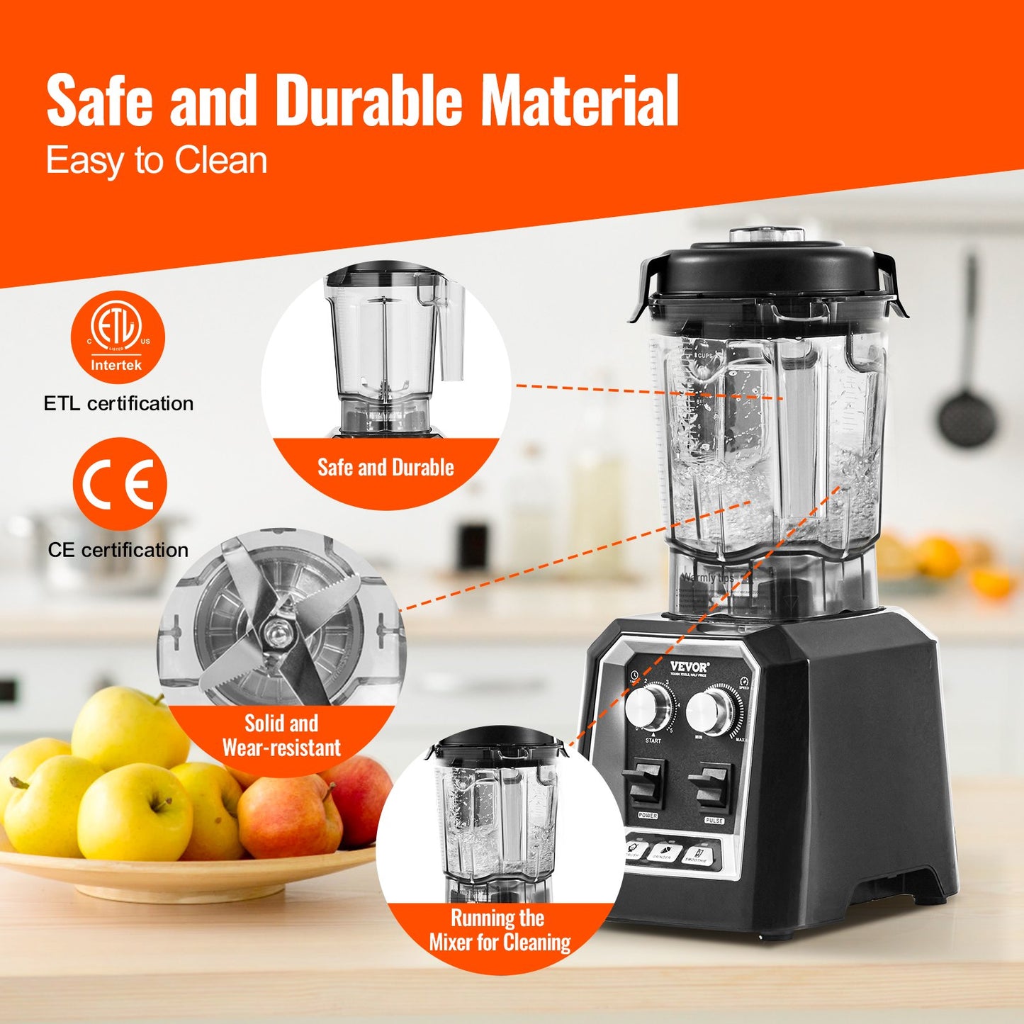 VEVOR Professional Blender, Commercial Countertop Blenders, 68 oz Plastic Jar Blender Combo,-$60