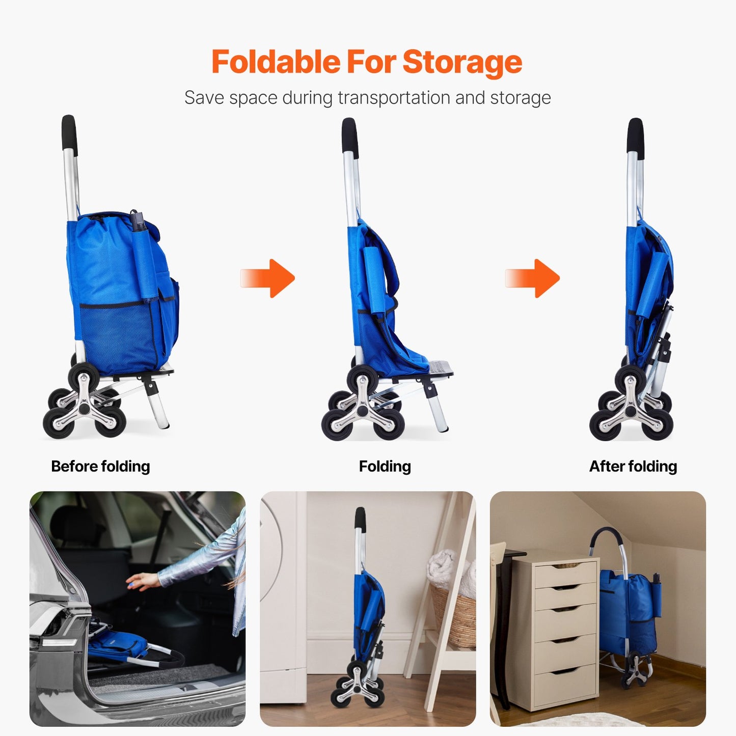 VEVOR Stair Climber Trolley Dolly, 36L Folding Shopping Cart, Grocery Cart Trolley Laundry Stair Climbing,-$30