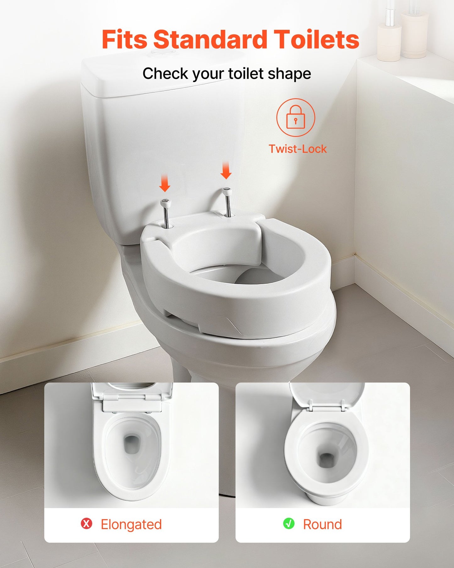 VEVOR Raised Toilet Seat, 300 lbs Load Capacity, 3.5-Inch Lift Height, Commode Elevated Toilet Seat,-$30