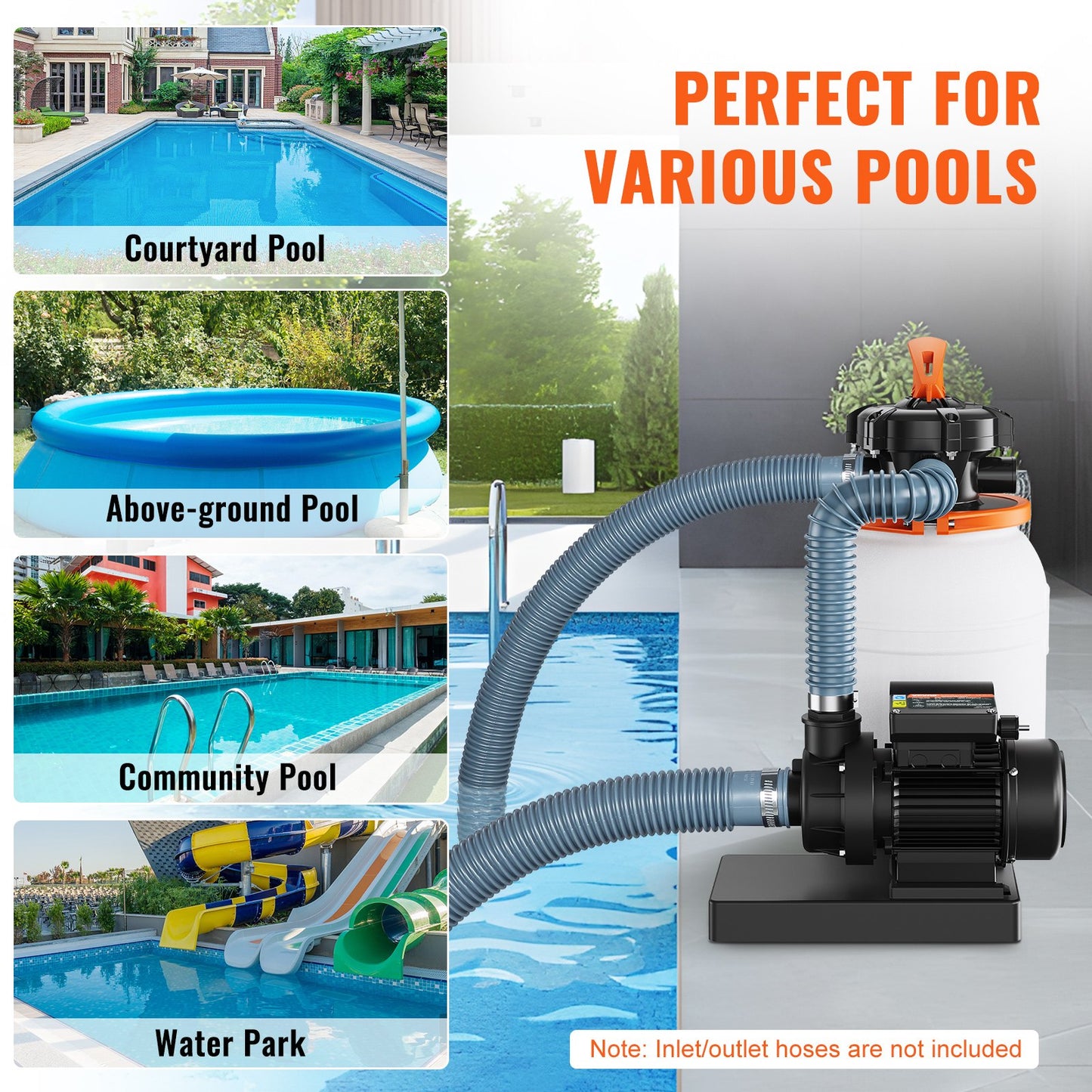 VEVOR Sand Filter Pump for Above Ground Pools, 10-inch, 1585 GPH, 0.33 HP Swimming Pool Pumps,-$100