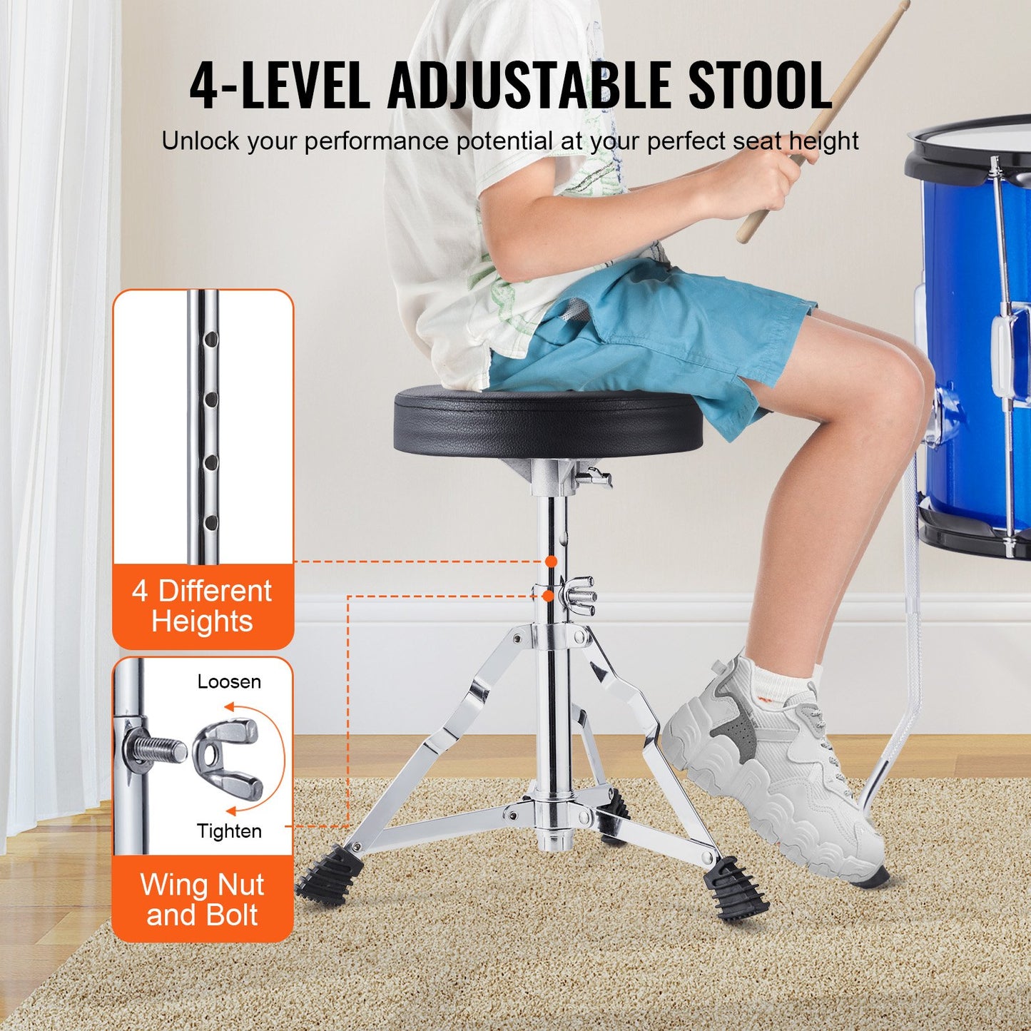 VEVOR Kids Drum Set, 5-Piece, 16 in Beginner Full Drum Set with Bass Toms Snare Floor Drum,-$130