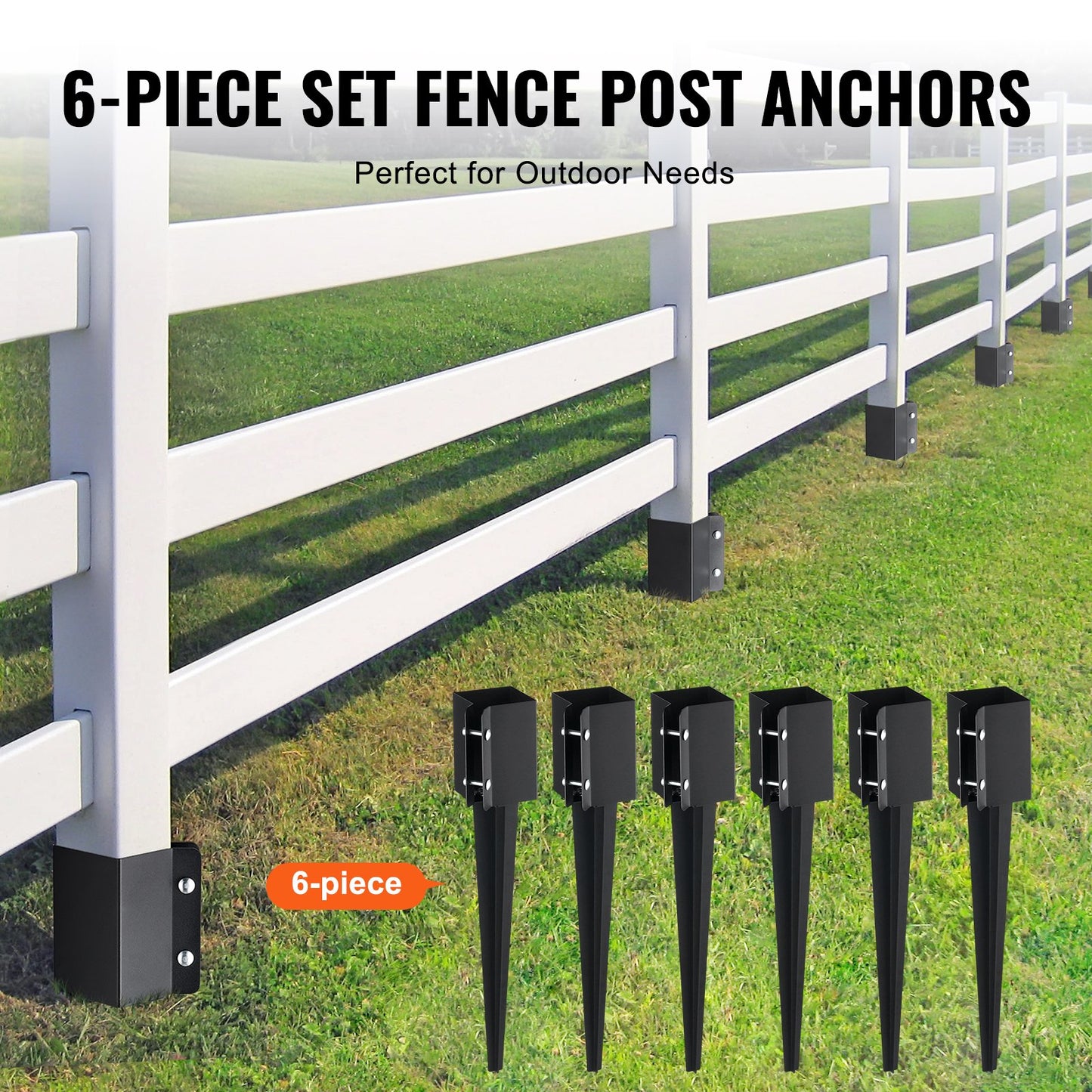VEVOR Fence Post Anchor Ground Spike, 6 Pack 24 x 4 x 4 In Outer Diameter (Inner3.5 x3.5 In)-$55
