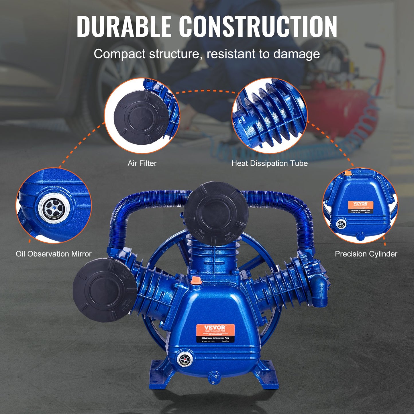 VEVOR Air Compressor Pump Head, 10HP 17.5CFM @ 90PSI, 3-Cylinder Oil Lubricated Air,-$185